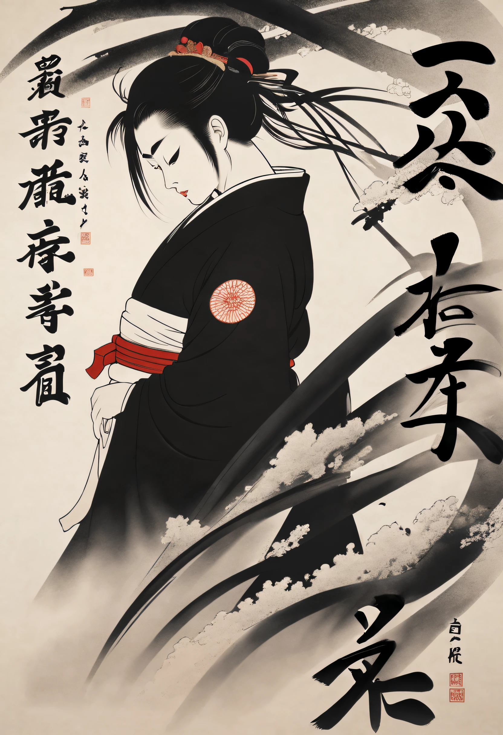 Romantic couple kissing in the wind,filmposter,poster for,charact,Huge eye-catching Chinese text,Japan characters,a close up of a black and white picture of a chinese character, with white kanji insignias, Title kanji, japanese text kanji, kanji tattoos and decals, inspired by Gatōken Shunshi, author:Eizo Kato, japanese text, inspired by Shūbun Tenshō, japanese kanji