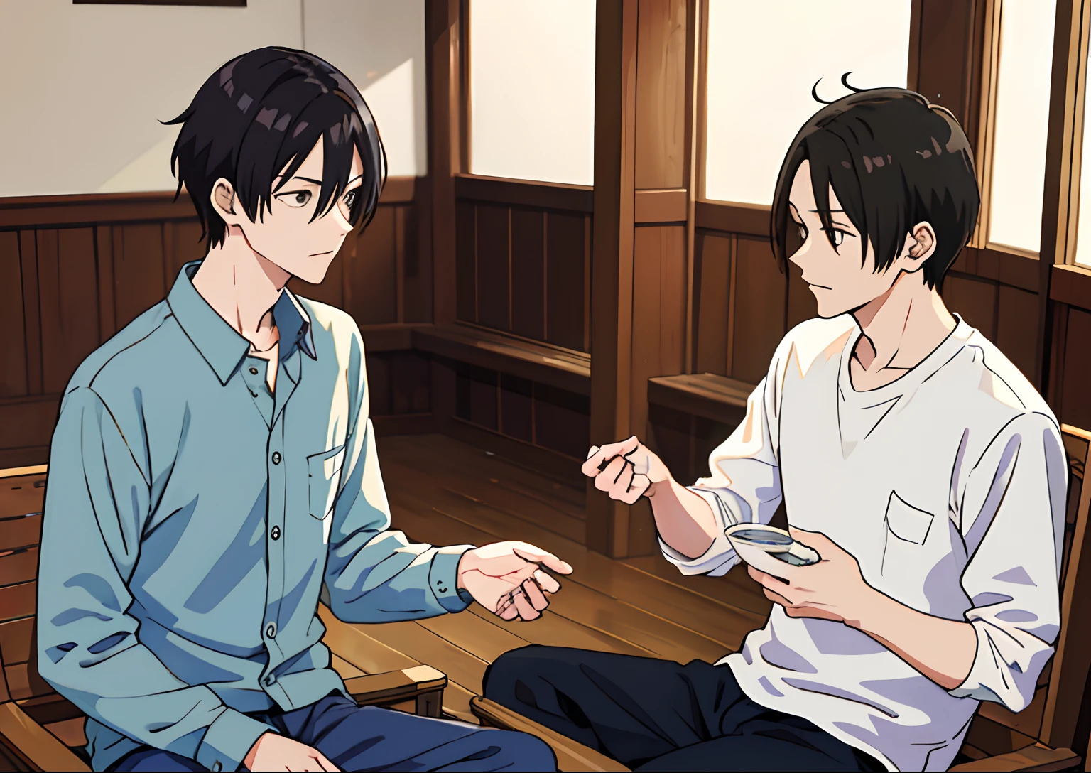 (masutepiece, Best Quality), 1male people, talk, Indoor , , White shirt
