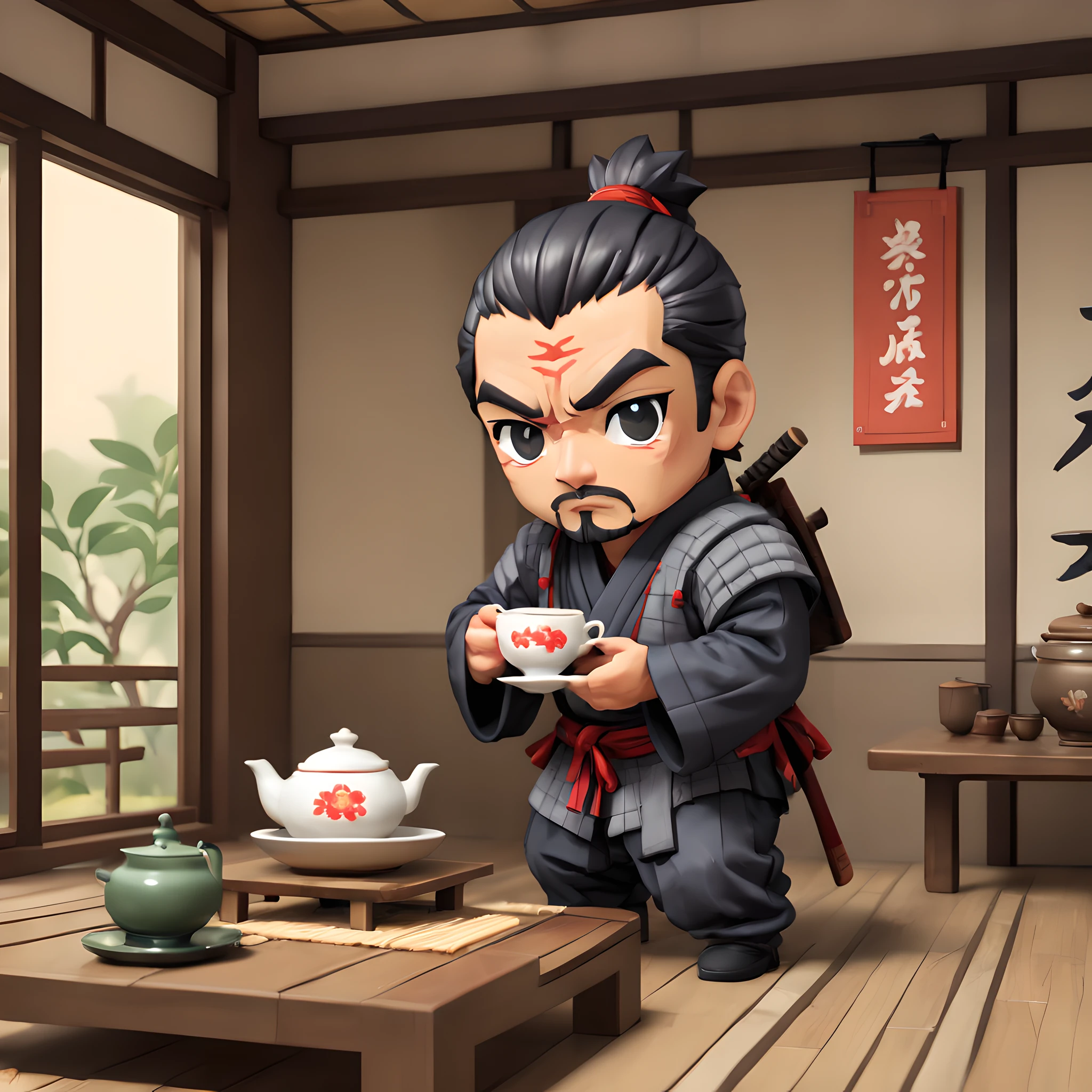 (Pixel art:1.5), (pixel theme:1.5), (chibi emote:1.5), (chibi character:1.5),(fantasy:1.5), (1japanse samurai:1.5), (Toshiro Mifune:1.5), (tea:1.5), (tea ceremony:1.5), (tearoom:1.5),