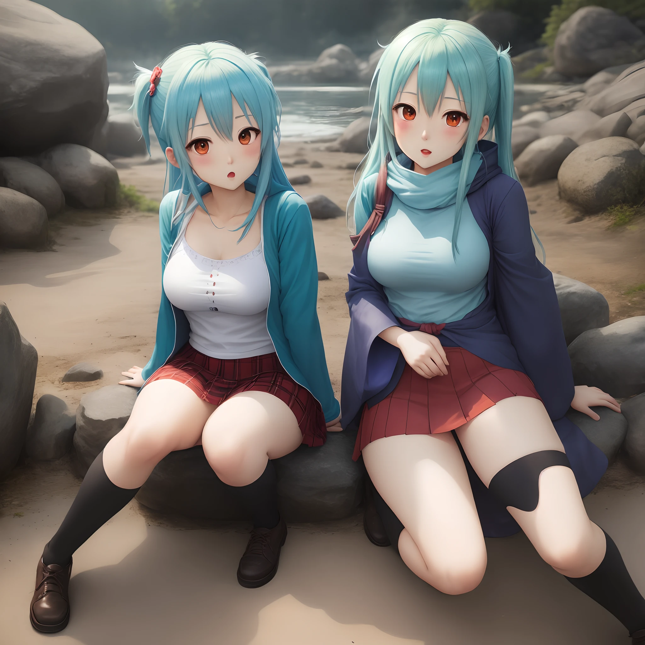 ((((Haremの4人のキャラクターが笑顔で描かれました))))、A group of female adventurers set in a medieval fantasy world,Dragon Quest、 (in the forest:1.2), (Various Hair Styles), (All vibrant hair colors), (Harem:1.5), Late Night, detailed aspects, (Colorless clothing:1.5), (All of them are wearing revealing clothes.:1.4), (Clothes that are as transparent as air:1.8), Low V-neck, No bra, No underwear, (Exposed breasts:1.4), (Exposed Skin:1.2), (Micro Mini Skirt), Seduce, Sleeveless、Panties are visible、Large Breasts、A little bigger ass、Waist、Her short skirt is flipped up