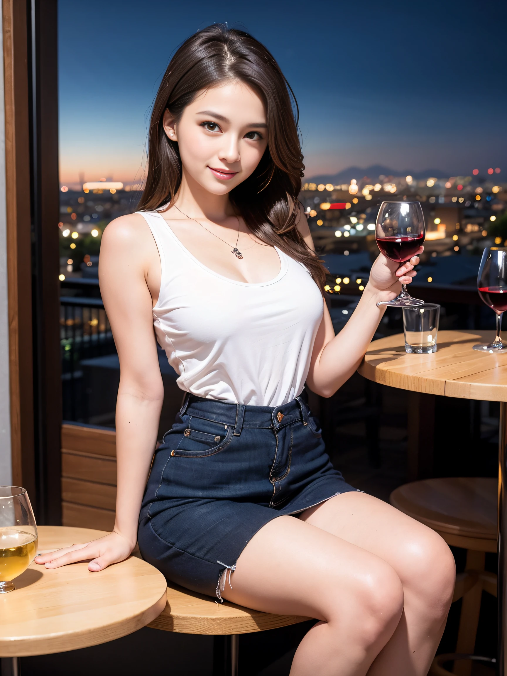 (64K, UHD, top quality, masterpiece: 1.2), (realistic, photorealistic: 1.37), super detailed, pretty woman 1 person, (slim face), (slim body), (brown hair), (short cut), cheeks slightly blushing, (35 years old), 38 years old, solo, beautiful detailed urban night view outside the window, restaurant, wine glasses sit, at night, in a prominent place (from the waist up) NovaFrogStyle, Actress, Model, Waist Up, White Wine, Slim, Wine Glass, Super Clean Night View, Wine Glass Put in the Middle, Happy Smile, (Smile: 1.15), Beautiful Fine Eyes, Upper Body, Bust Japan Up, Night, Short, Short, Actress, Model, Waist Up, White Wine, Slim, Wine Glass, Super Clean Night View, Wine Glass Put in the Middle, Happy Smile,