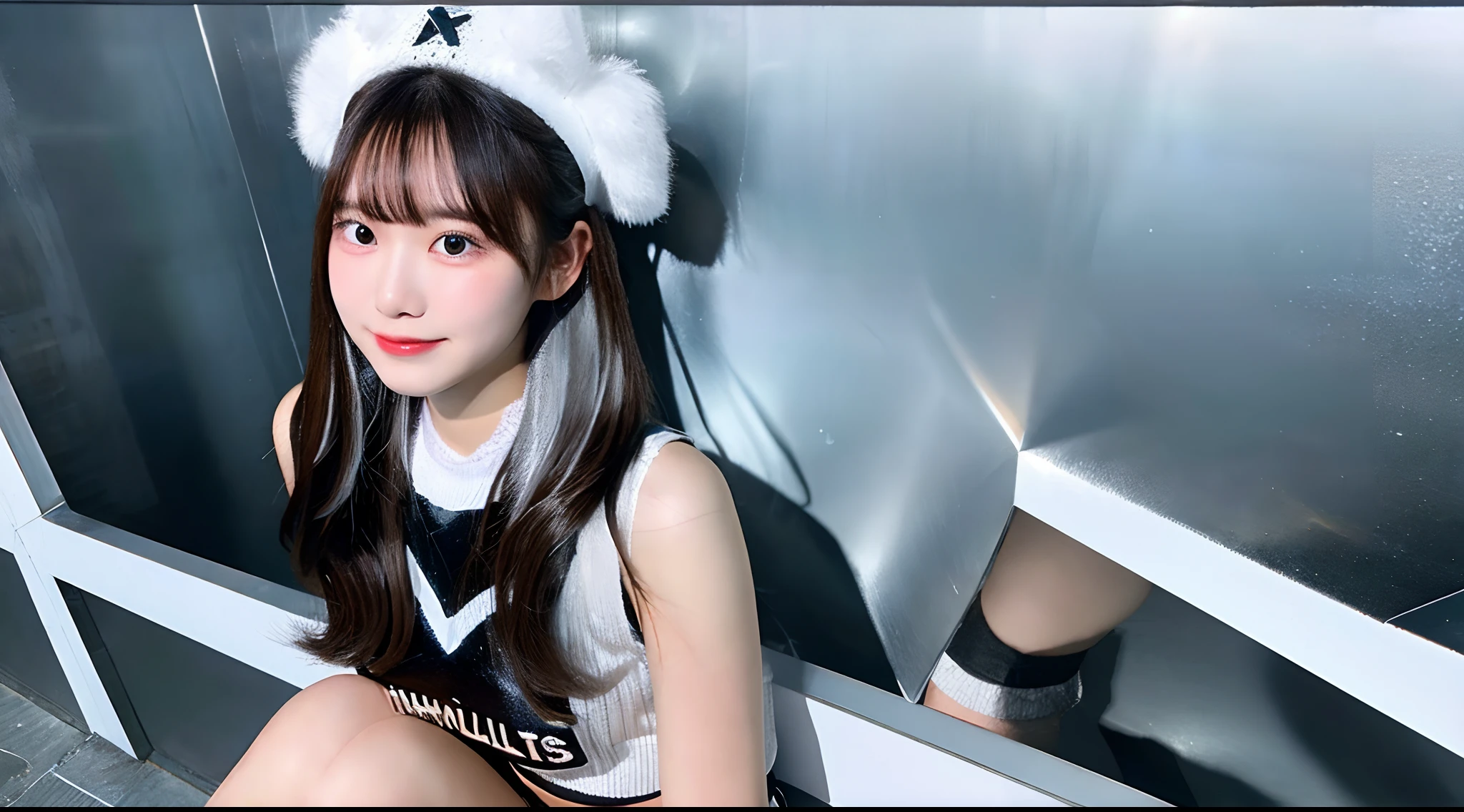 18-year-old cheergirl in a silver miniskirt