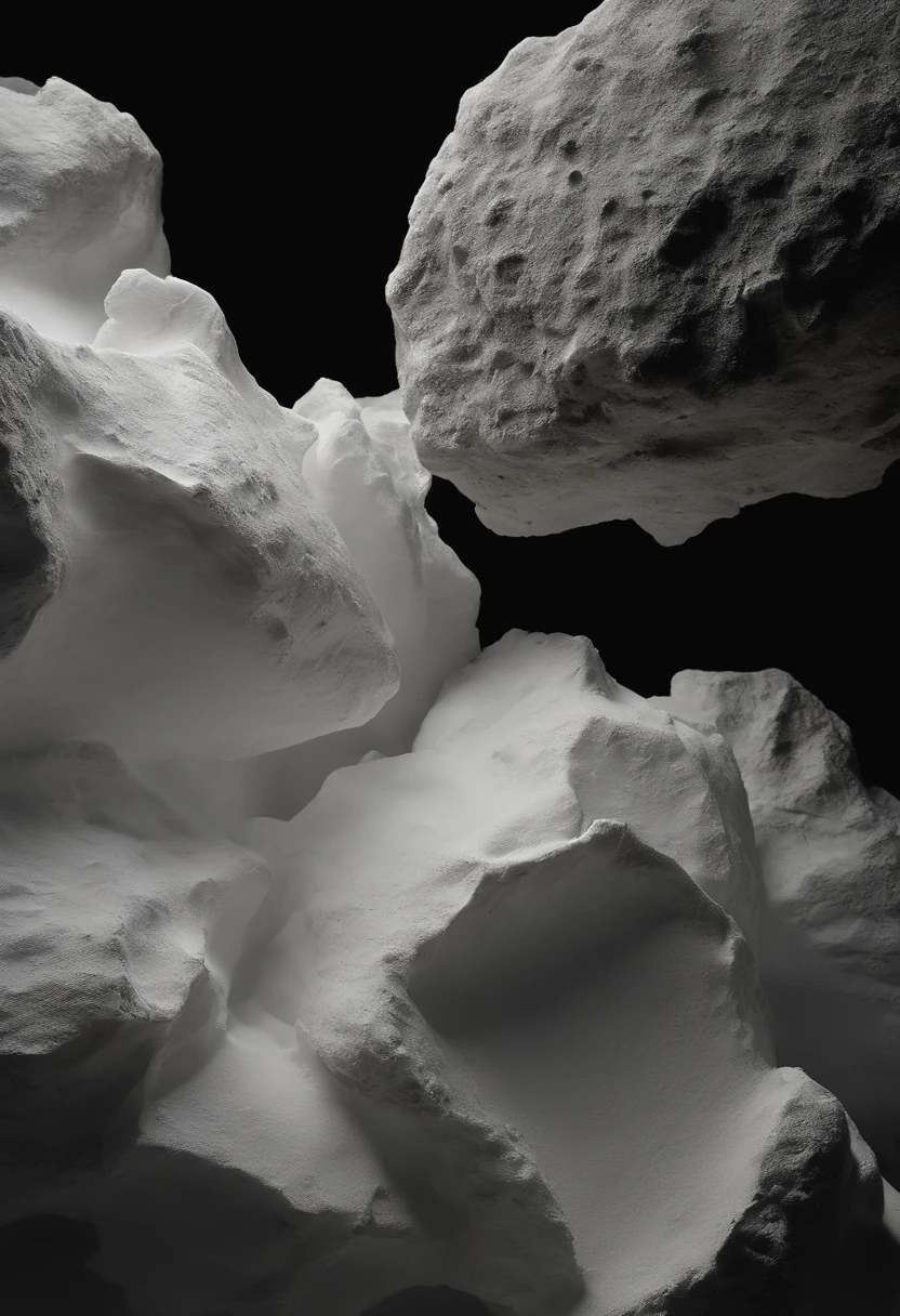 Close up of white object on black background, meteorite,