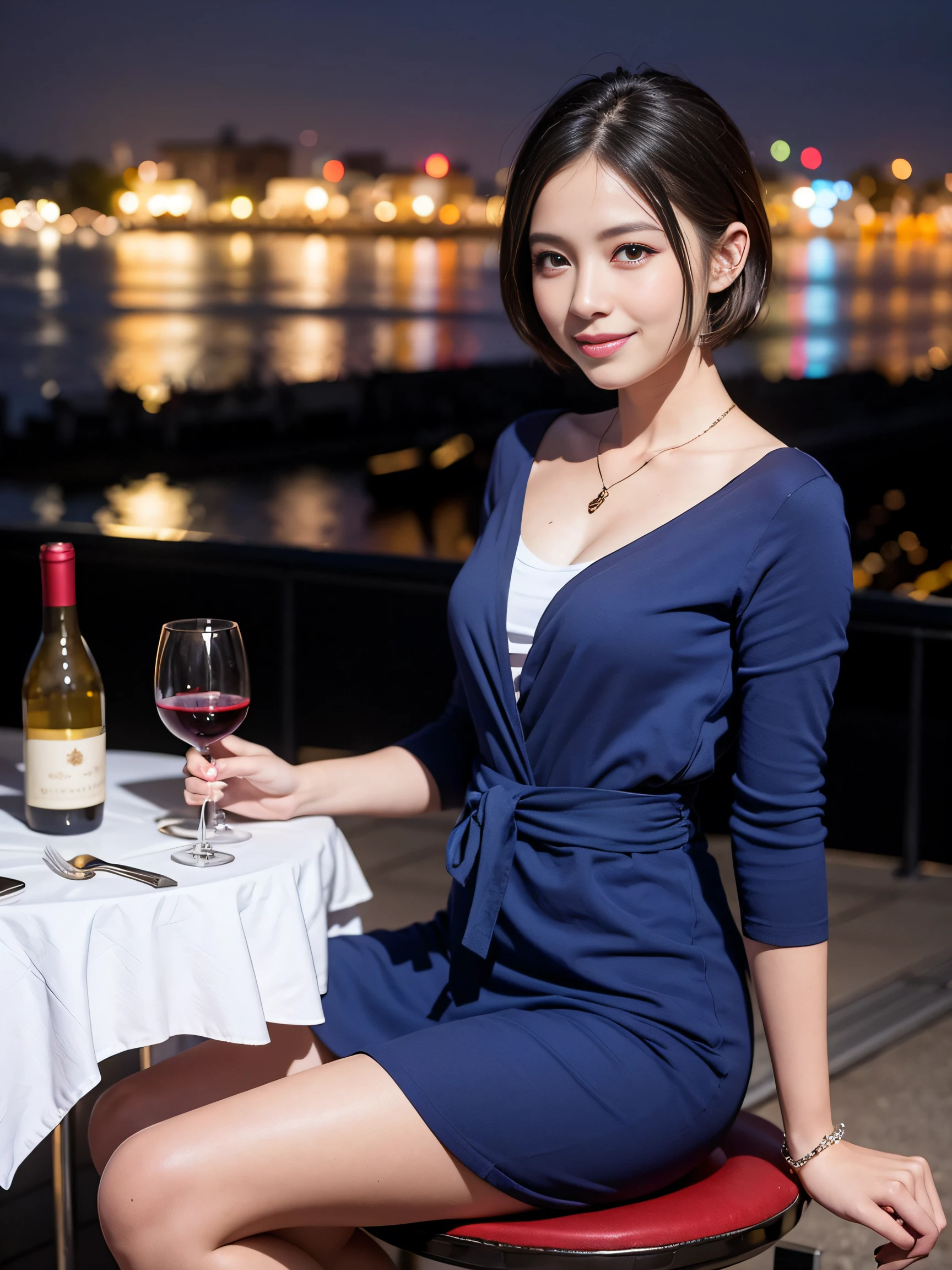 (64K、UHD、top-quality、masterpiece:1.2)、(realisitic、Photorealsitic:1.37)、Japan Beauty、Italy、France、(Slim Faces)、(Slim body)、(brawn hair)、(short-cut)、Wine Party、(45 yers old)、38 years、Enjoying a glass of wine、Beautiful detailed urban night view outside the window、resturant、Have a wine glass、natta、(from waist up)、Beautuful Women、Beauty Witch、date、(a smile:1.15)、Beautiful fine eyes、Sitting on a chair、natta、Longer dress、suits、Half Beauty、(short-hair:1.2)、Float NovaFrogStyle、女優、modeled、from waist up、wine bottle、white wine、Slimed、wine glasses、Super beautiful night view、red wine、Happy smile、Super blissful