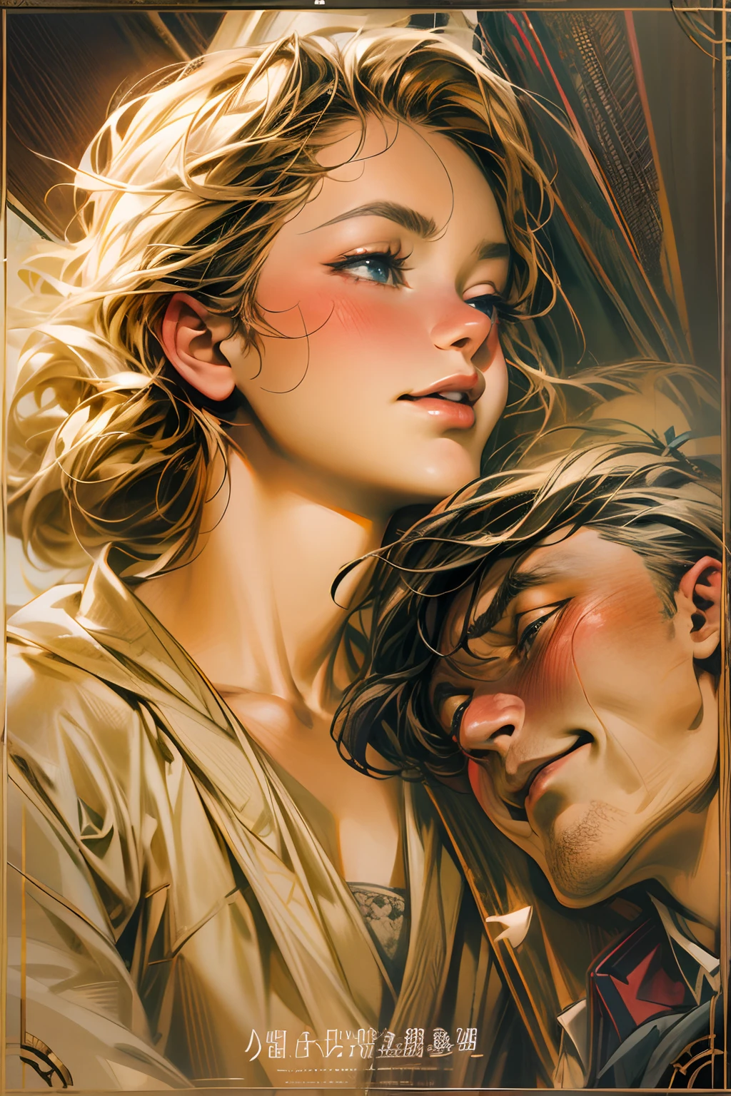 Romantic couple kissing in the wind，filmposter，poster for
