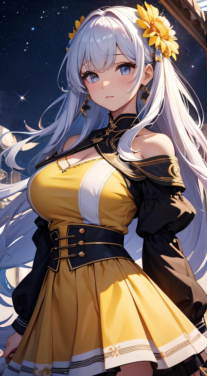masterpiece, highest quality:1.2),8K, One Woman, alone,Shiny skin、Huge breasts、Long legs、Are standing、Composition from the front、Smiling、Facing forward、Stand up straight,looking at the camera、Black Skirt