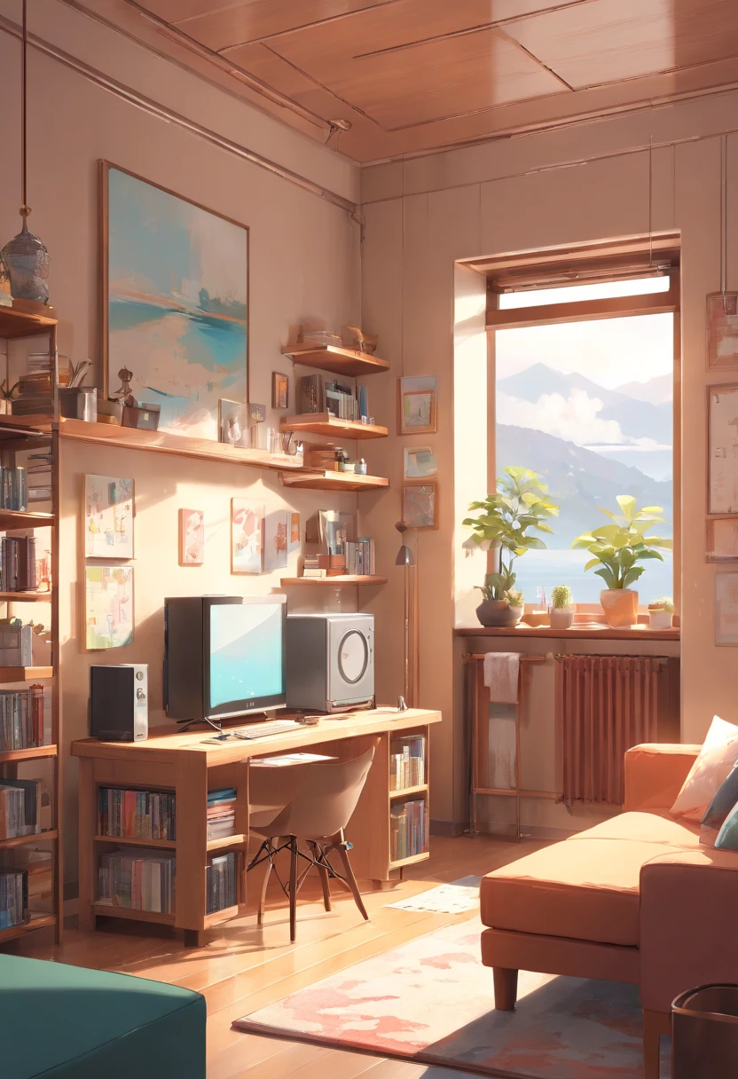 Home living room, Maximalism, There are radiators on the walls，It's snowing outside，Prompts can be generated as follows: "(Best quality,4K,8K,A high resolution,Masterpiece:1.2),Ultra-detailed,(Realistic,Photorealistic,photo-realistic:1.37),First perspective，liveroom,Clean walls，Less cabinets，The radiators on the wall turn on to emit hot air，modernization，A small amount of wooden furniture，Maximalism,A neat and orderly space,Bright and clean environment,warm and inviting atmosphere,contemporary design,Functional furniture,Minimal distractions,Calm and peaceful atmosphere,Soft color palette,Neutral tones,Simple and elegant style,Smooth lines and shapes,Intentional and purposeful arrangement，peacful,Visual harmony,Meticulous attention to detail,Inspiring and motivating environment,Peace of mind,Quiet and peaceful environment,A harmonious balance of function and aesthetics,Superior workmanship and quality,Clear and uncluttered space,Great for intellectual pursuits,There are no distracting or unnecessary elements,Clean and refreshing appearance,Compositions that are cohesive and visually appealing,The harmony of the subject with its surroundings,serene and inviting atmosphere." Be aware of： 1. Do not include any explanatory 2. tags and commas","Separate 3. Tags are ranked from highest to lowest importance 4. The tag does not contain quotation marks""