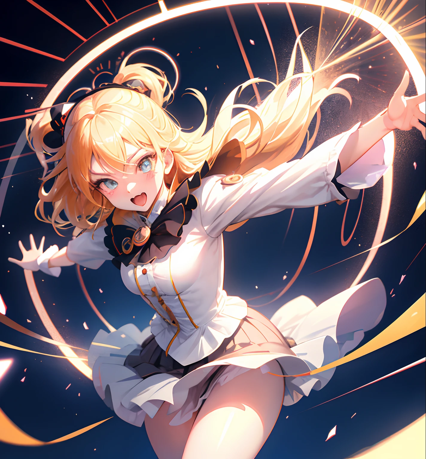 masuter piece, ultra-quality,Anime Face、(cowboy  shot),(Dynamic Pose:1.6),(ta clothes),(dynamic view:1.4),(A magic circle in front of the body:1.3)、a miniskirt、A sexy、