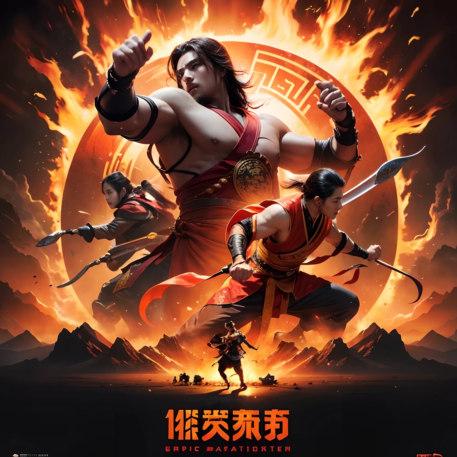 Movie poster design, (Eye-catching movie titles: 1.5),Chinese martial arts, World of mythology,Super meticulous,Dynamic posters,Film promotion,Hyper-realistic, tmasterpiece