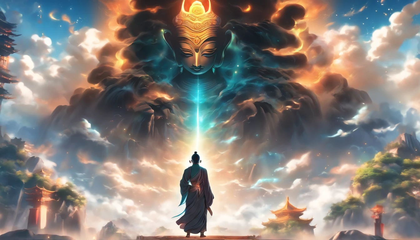 China-style,In the distance, A huge statue of Maitreya Buddha stands in space,Gaze at the earth,Standing Buddha statue,with light glowing,Glow effects,Pilgrims on the road,Hyper-realistic,Ultra photo realsisim,Real Photographics,8K,High definition,high qulity,Works of masters,super-fine,Chinese black and white ink style,(((white colors))),Decolorization,Smudge,ink,8K,super-fine,high qulity,(((OC renderer)))