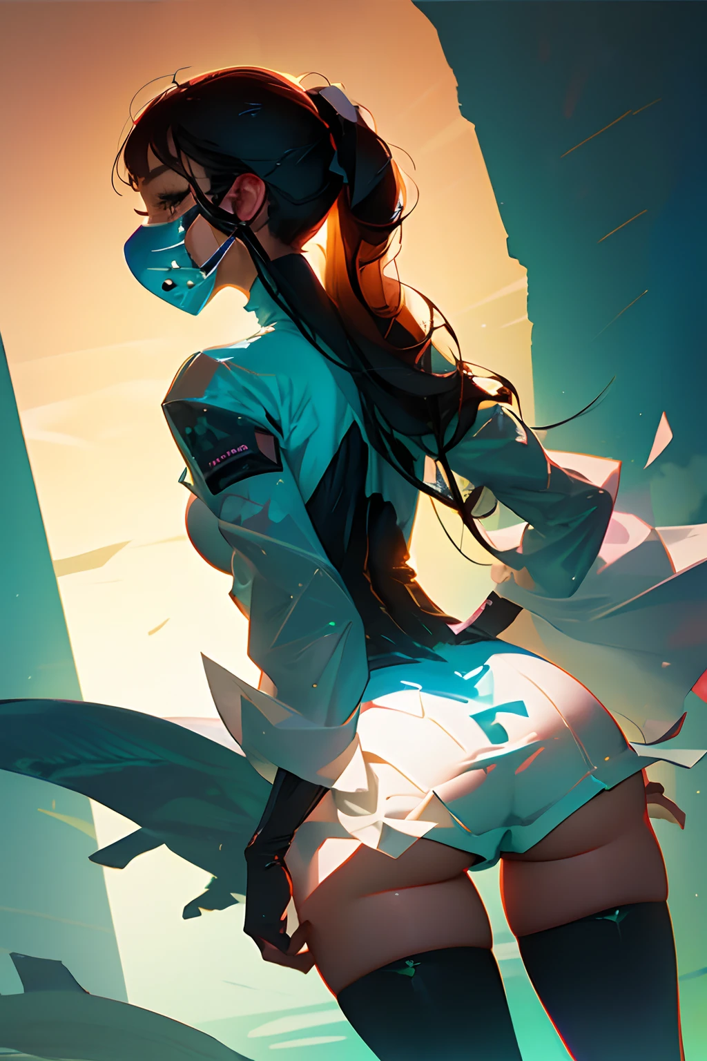big_ass, thighhighs, face_mask, from_behind