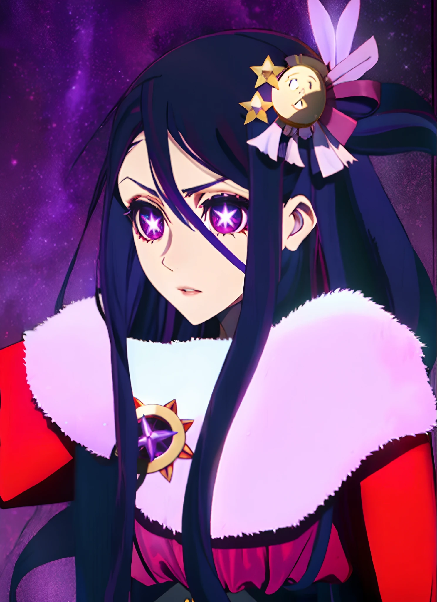 LWA  Ai, long hair, purple hair, streaked hair ,purple eyes, star-shaped pupils, hair ornament,