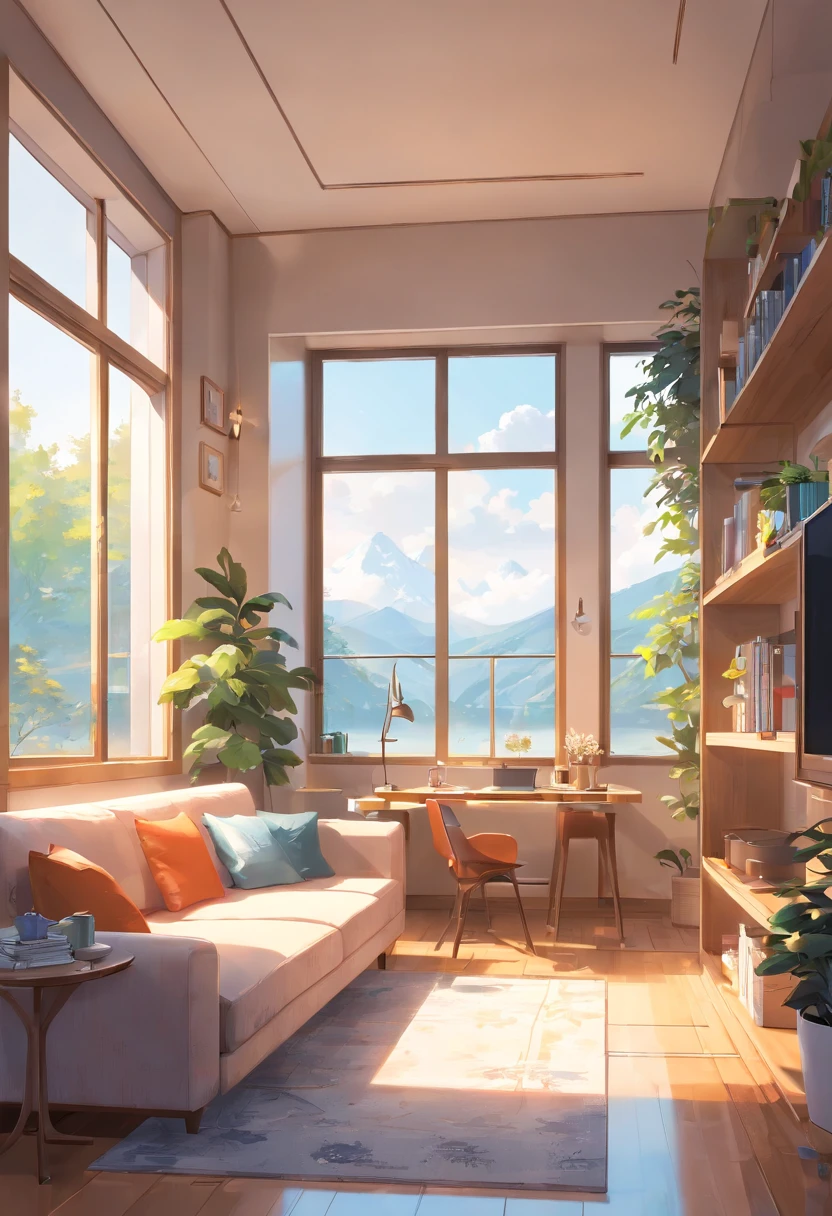 Home living room, Maximalism, There are radiators on the walls,It's snowing outside,Prompts can be generated as follows: "(Best quality,4K,8K,A high resolution,Masterpiece:1.2),Ultra-detailed,(Realistic,Photorealistic,photo-realistic:1.37,The strokes are delicate,Sharply defined),First perspective,Empty scene,Large living room,Clean walls,Less cabinets,The radiators on the wall turn on to emit hot air,modernization,Don't make wood in your home,Maximalism,A neat and orderly space,Bright and clean environment,warm and inviting atmosphere,contemporary design,Functional furniture,Minimal distractions,Calm and peaceful atmosphere,Soft color palette,Neutral tones,Simple and elegant style,Smooth lines and shapes,Intentional and purposeful arrangement,peacful,Visual harmony,Meticulous attention to detail,Inspiring and motivating environment,Peace of mind,Quiet and peaceful environment,A harmonious balance of function and aesthetics,Superior workmanship and quality,Clear and uncluttered space,Great for intellectual pursuits,There are no distracting or unnecessary elements,Clean and refreshing appearance,Compositions that are cohesive and visually appealing,The harmony of the subject with its surroundings,serene and inviting atmosphere." Be aware of: 1. Do not include any explanatory 2. tags and commas","Separate 3. Tags are ranked from highest to lowest importance 4. The tag does not contain quotation marks""