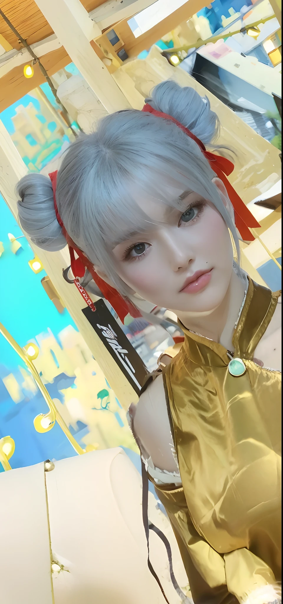 (Best quality, High resolution, Masterpiece :1.3), A tall and pretty woman, Slender figure beauty, Slender abs, Big breasts, (Dark brown short hair), Wearing jean short jumpsuit, Sitting on swing in park, Details exquisitely rendered in the face and skin texture, Detailed eyes, Double eyelid