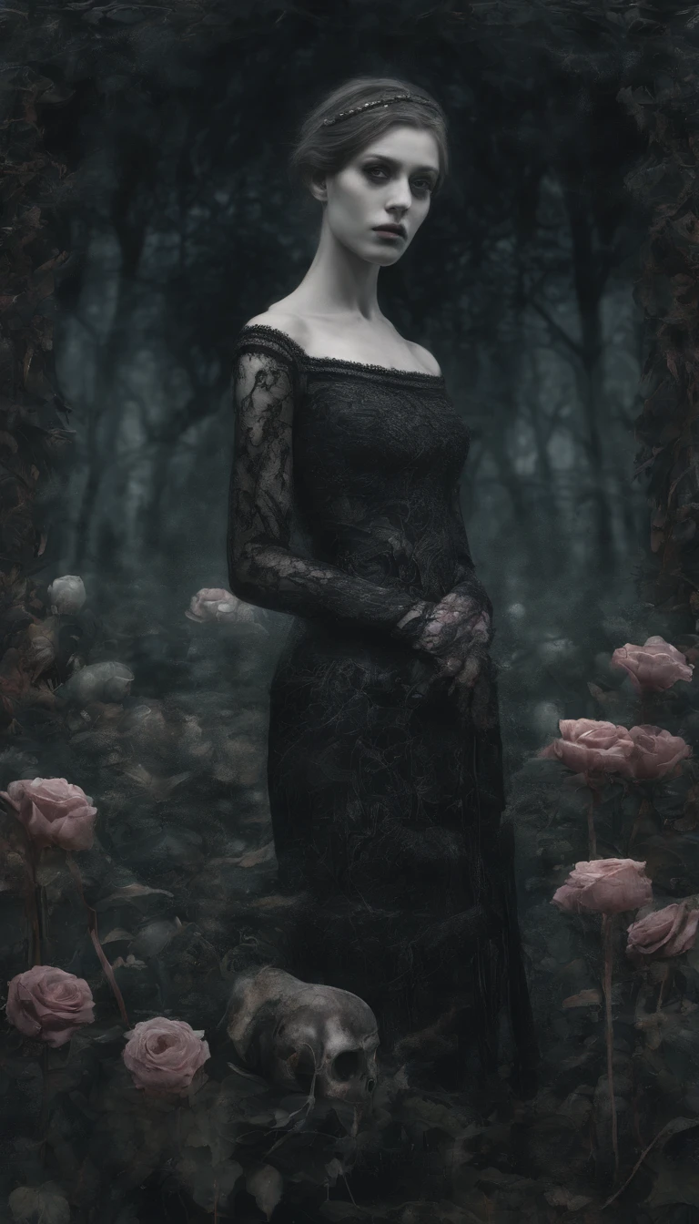 Girl in the garden,illustration,detailed flowers,Best quality,A high resolution,Ultra-detailed,Realistic,Intricate details,Soft lighting,Vibrant colors,Bokeh,Peaceful atmosphere,Tranquil Mood,serene environment,The harmony between nature and human existence