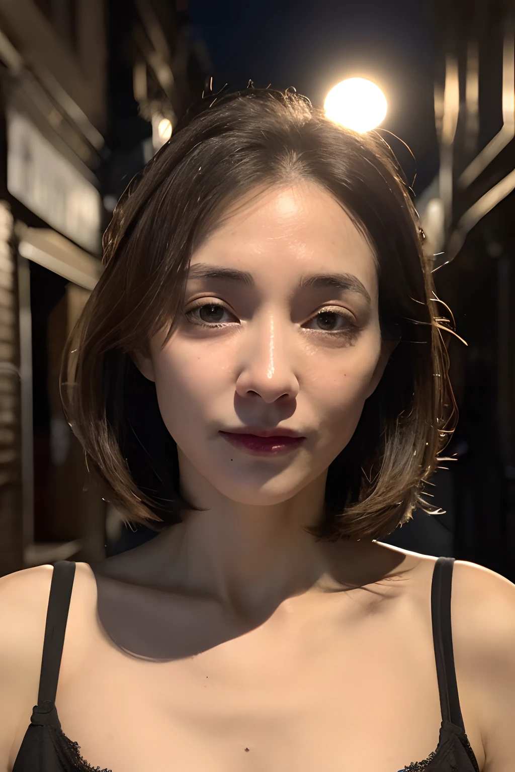 Selfie, plan: 1.4), (straight half of the body,: 1.4), RAW UHD portrait photo of 60-year-old gray-haired (Black-eyed woman) Walking through dark alleys, , Cities by day, (Rock), (décolleté), Details (fabric! , Haar! , kirakira, Farbe!! , drawback: 1.1), Shiny eyes with a high level of detail (Look into the camera), SLR Lighting, SLR camera, ultra-quality, sharpness, depth of fields, Film Cone (central), FUJI XT3, crystalclear, Ramen Mitte, Beautiful face, foco nítido, Streetlight, Neon Beloichtung, Bokeh (The dim), natta, (nigh sky), detailed skin pores, Oily skin, sun burn, Complex eye details, full bodyesbian,A MILF, mommy, Breasts are big