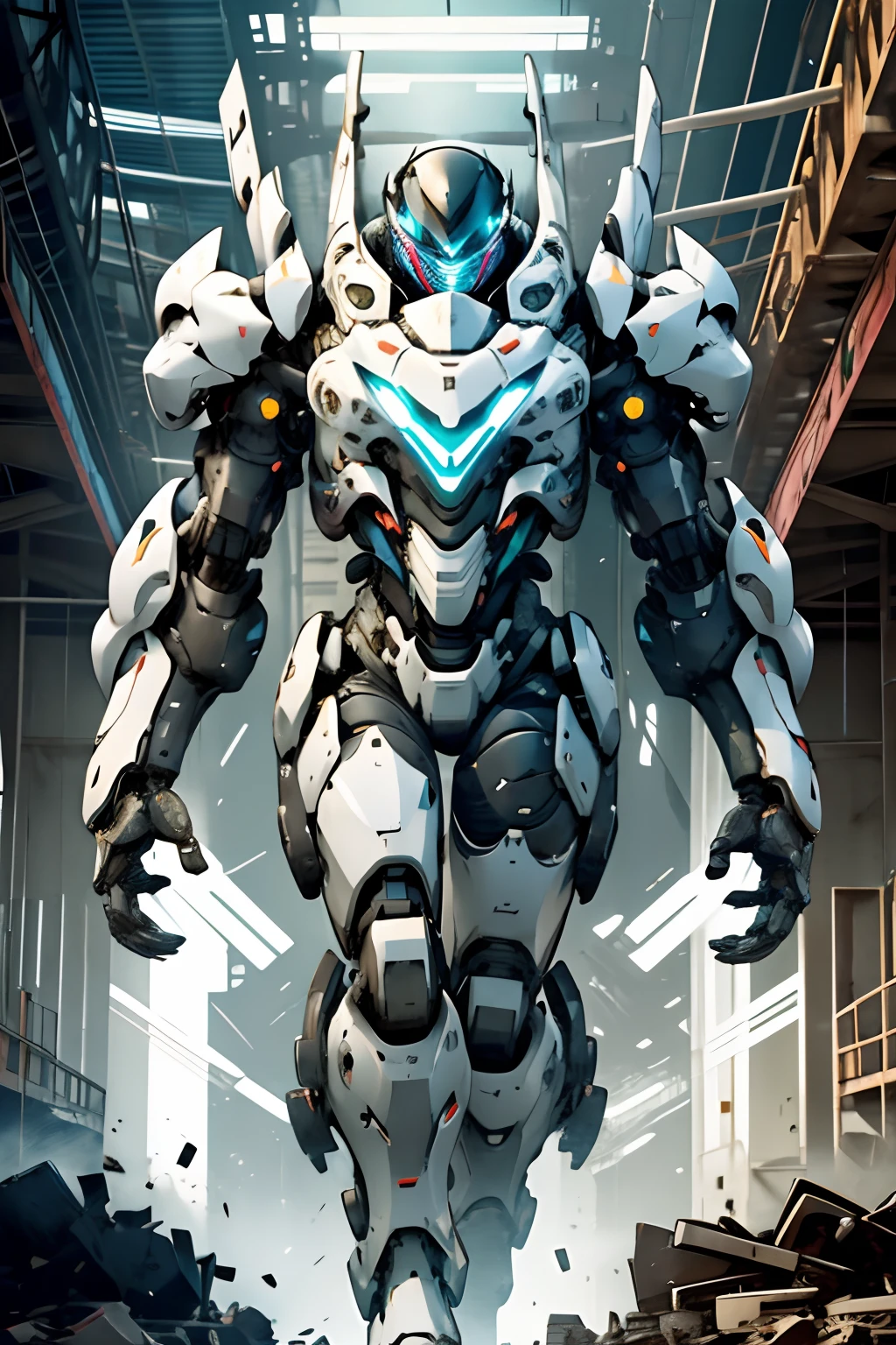 1 woman inside a huge bulky exoskeleton robot , ((bulky)) armor, mecha,
ink, clean lines, negative space, high contrast, gradient color,