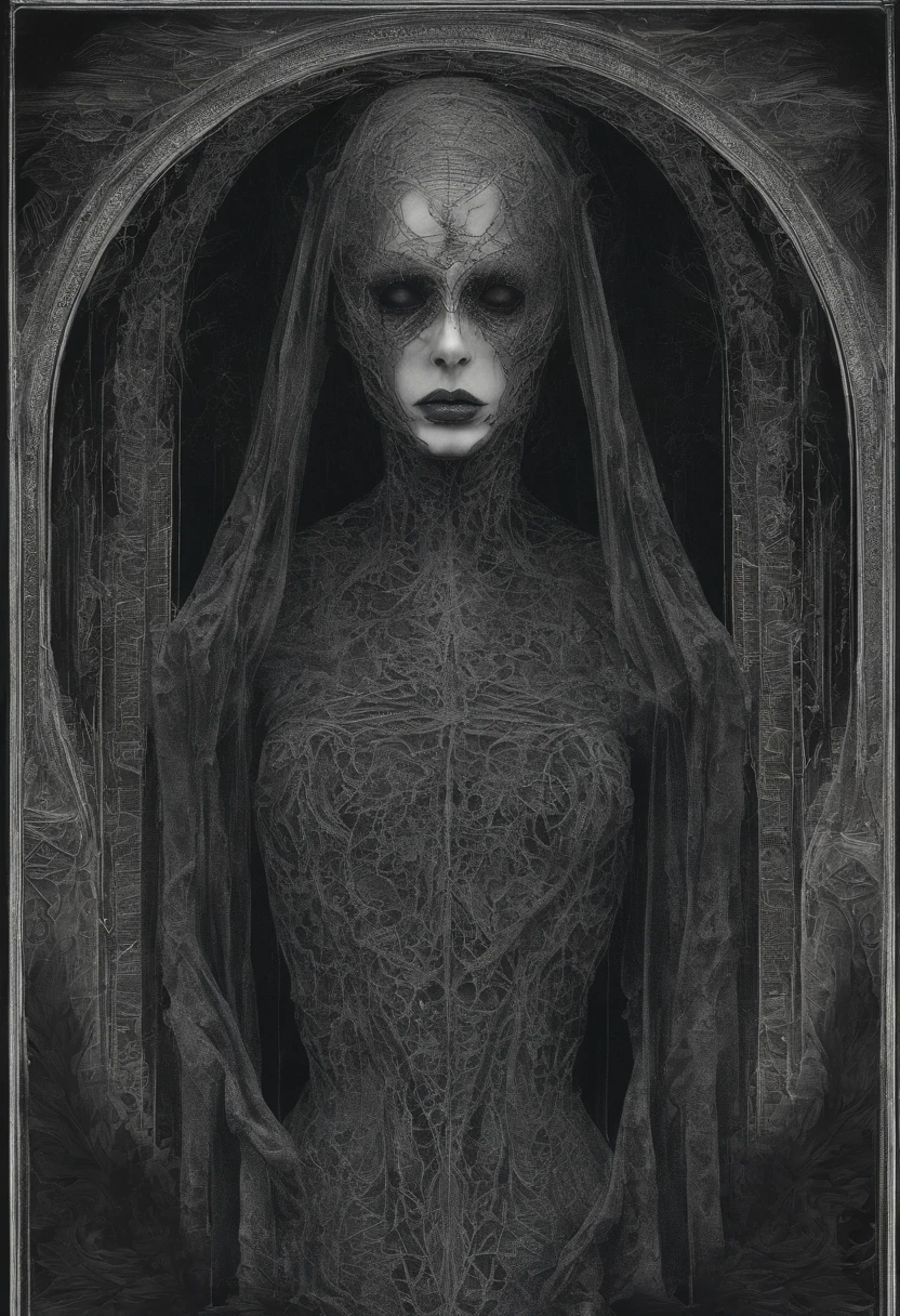 medium shot, portrait painting , dystopian surrealism, gothic decaying Urban Nightmare ,nightmarish, facing camera, ohwx woman, dynamic pose, in a "Zdzislaw beksinski" style painting <lora:DollyLittle_SDXL_v1.2:1>
