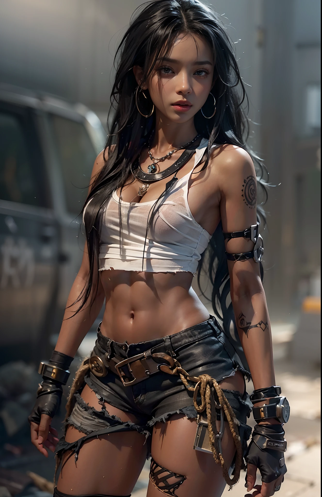 Linda mulher corpo definido detalhado usando cosplay gata negra, seios grandes Tattoo ideas that represent strength and courage around the arm