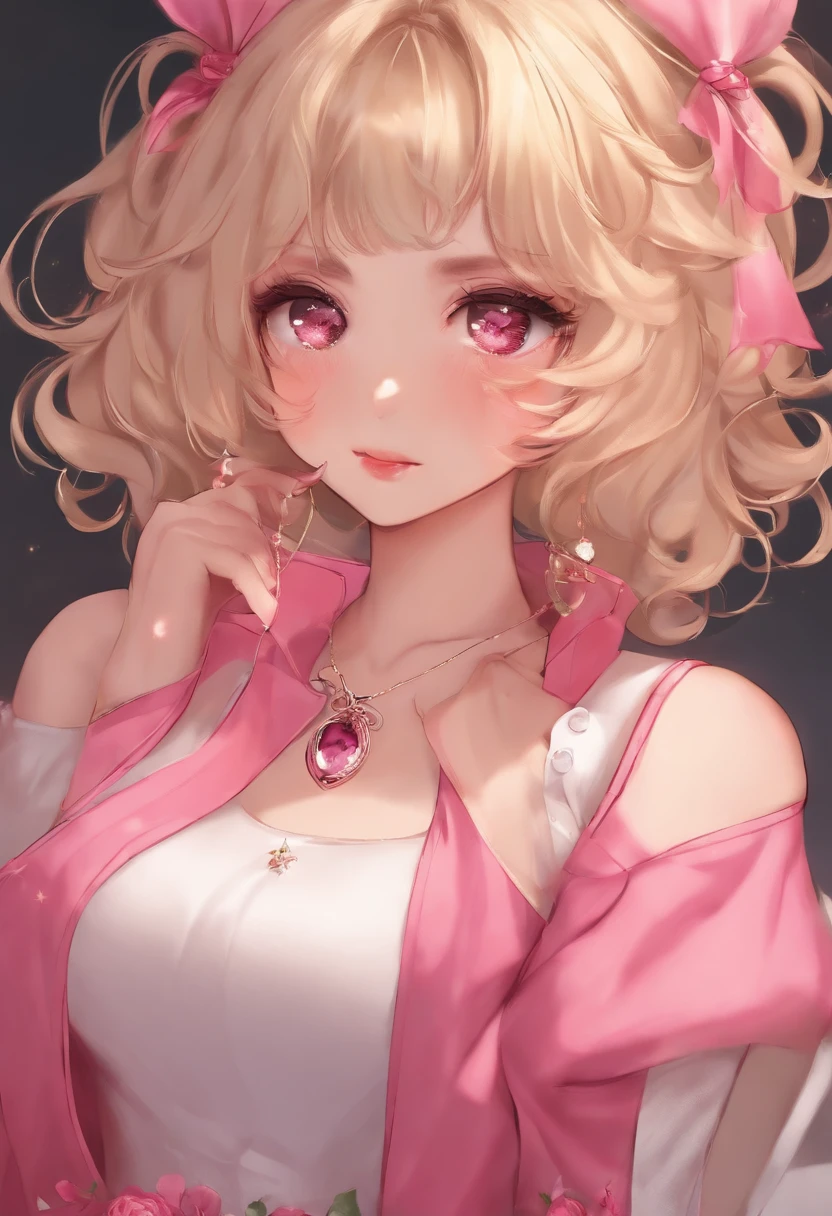 Guy turning into a a stunningly cute 19 year old girl, blonde hair with bright all pink highlights, 8 poses and steps (astonishment, doubt, confusion, having fun,exhilarated,big laughter,tender angry,, Touch your head,Sell moe,wait) ,Anthropomorphic style, step by step, M2F, Transition,