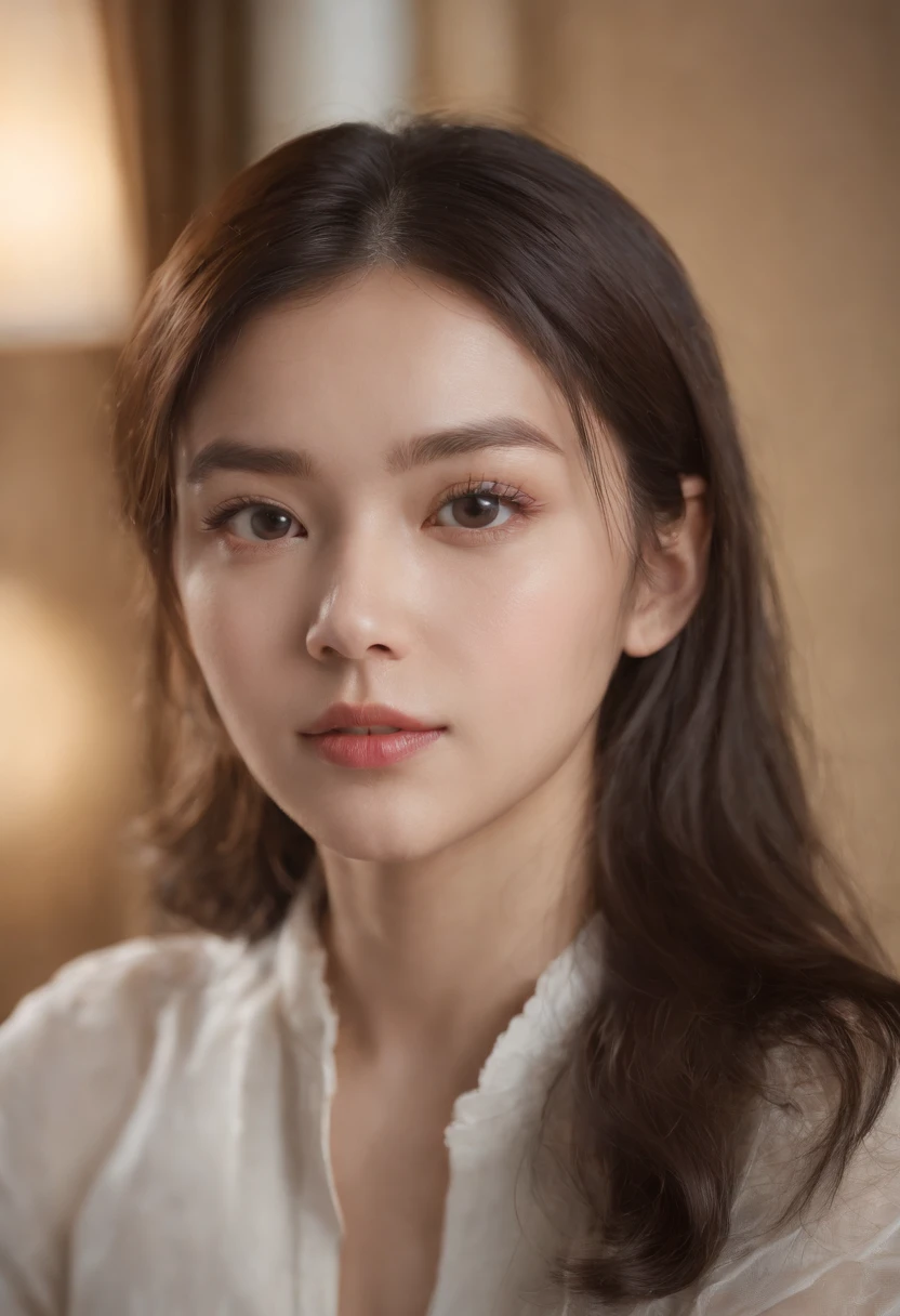 Close-up of young woman's face, Her hand rested on the table,Look sideways at the audience,Pose up,Yellow people,s girl ,with short black hair,White and tender skin,Wear a school uniform.Big eyes,Classroom Background,8K, Best quality, Masterpiece, 超高分辨率, (Realism: 1.4), Original photo, (Realistic skin texture: 1.3), (filmgrain: 1.3),Best quality,, (Fine details), (Intricate details), Cinematic light, Clear lines,