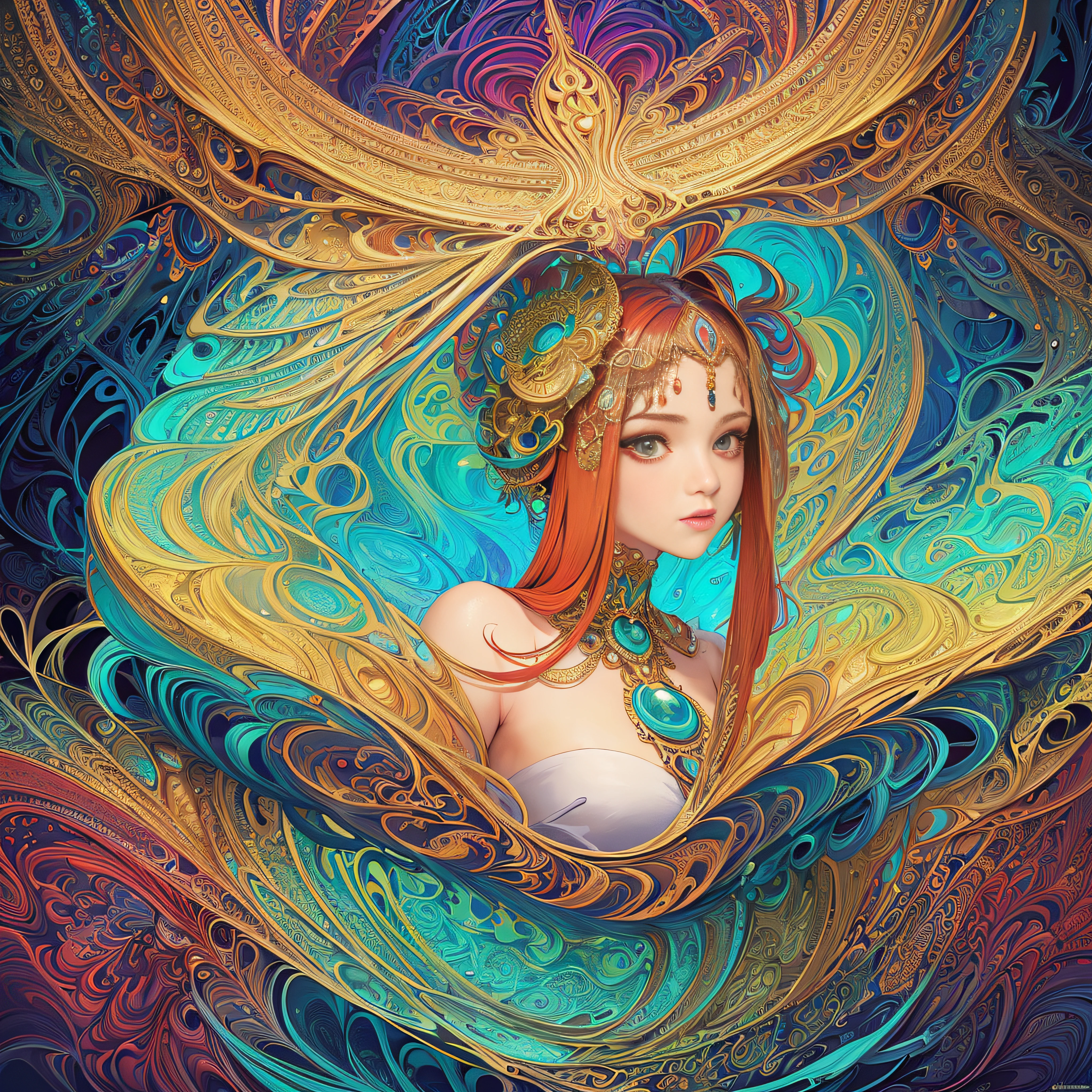 (masterpiece, top quality, best quality, official art, beautiful and aesthetic:1.2), (1girl:1.3), extremely detailed,(fractal art:1.2),colorful,highest detailed,(zentangle:1.2), (dynamic pose), (abstract background:1.5), (treditional dress:1.2), (shiny skin), (many colors:1.4), upper body