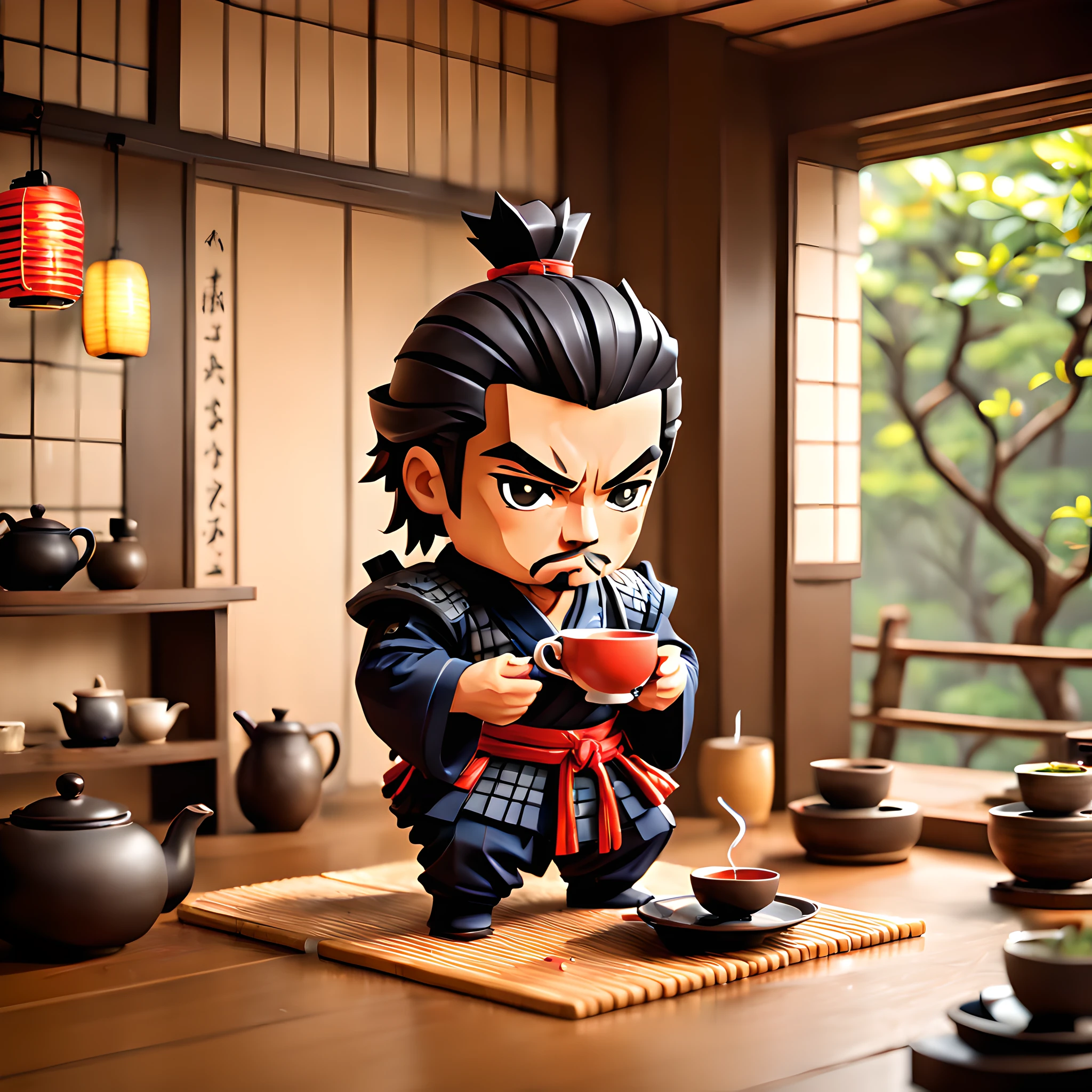 (Pixel art:1.5), (pixel theme:1.5), (chibi emote:1.5), (chibi character:1.5),(fantasy:1.5), (1japanse samurai:1.5), (Toshiro Mifune:1.5), (hot tea:1.5), (tea ceremony:1.5), (tearoom:1.5),