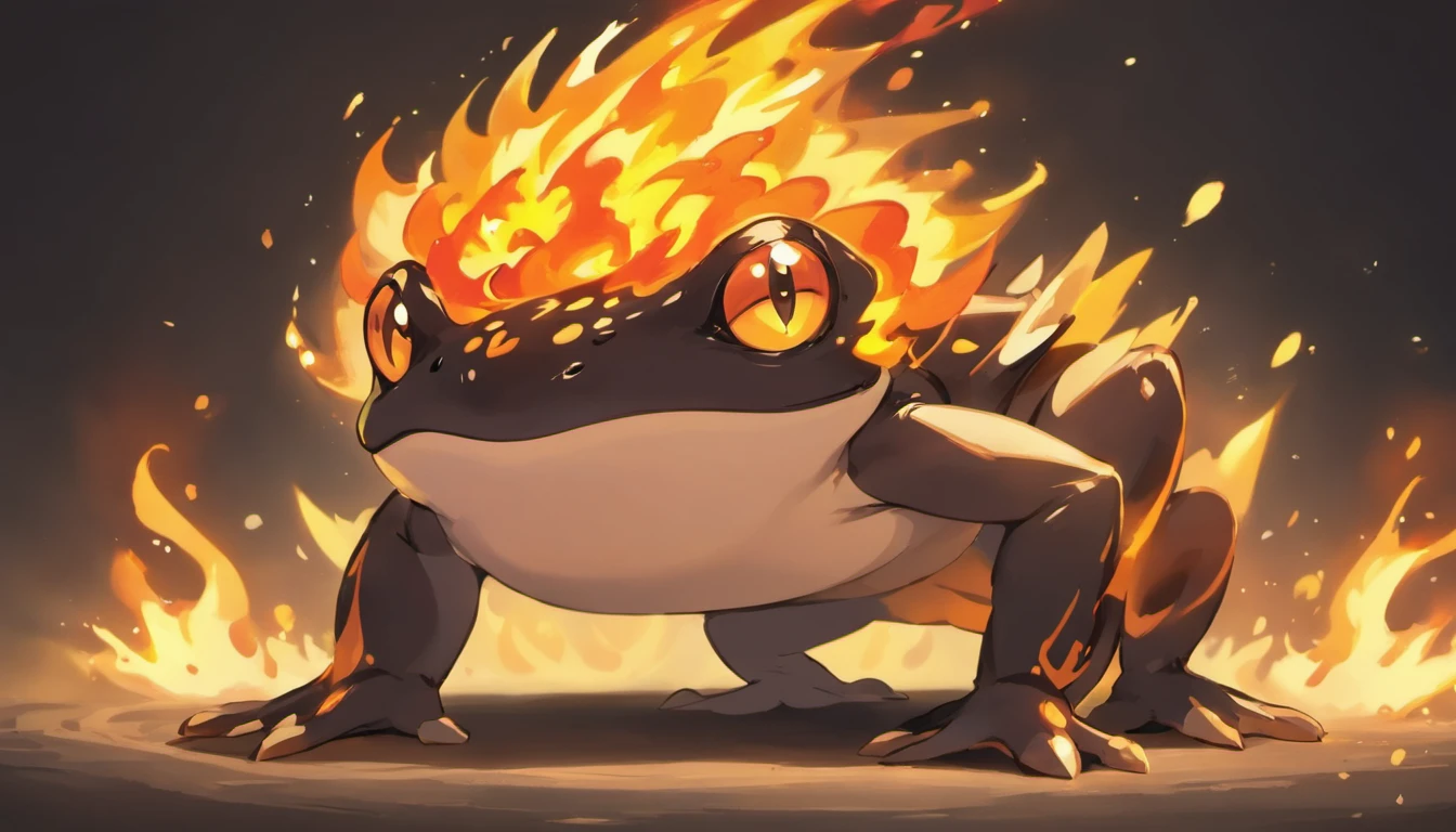 Demonic Frog, Evil Toad, Bipedal, Black and Organge, Firey Back Legs, Pokemon, third evolution