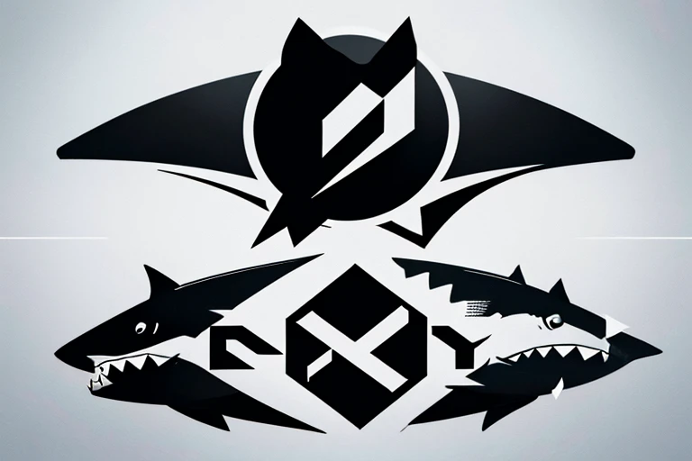 logotype,Shark fins,black in color,Minimalist,2D,Add text "An old black fish"