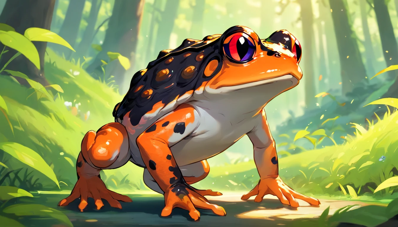 Demonic Frog, Evil Toad, Bipedal, Black and Organge, Firey Back Legs, Pokemon,