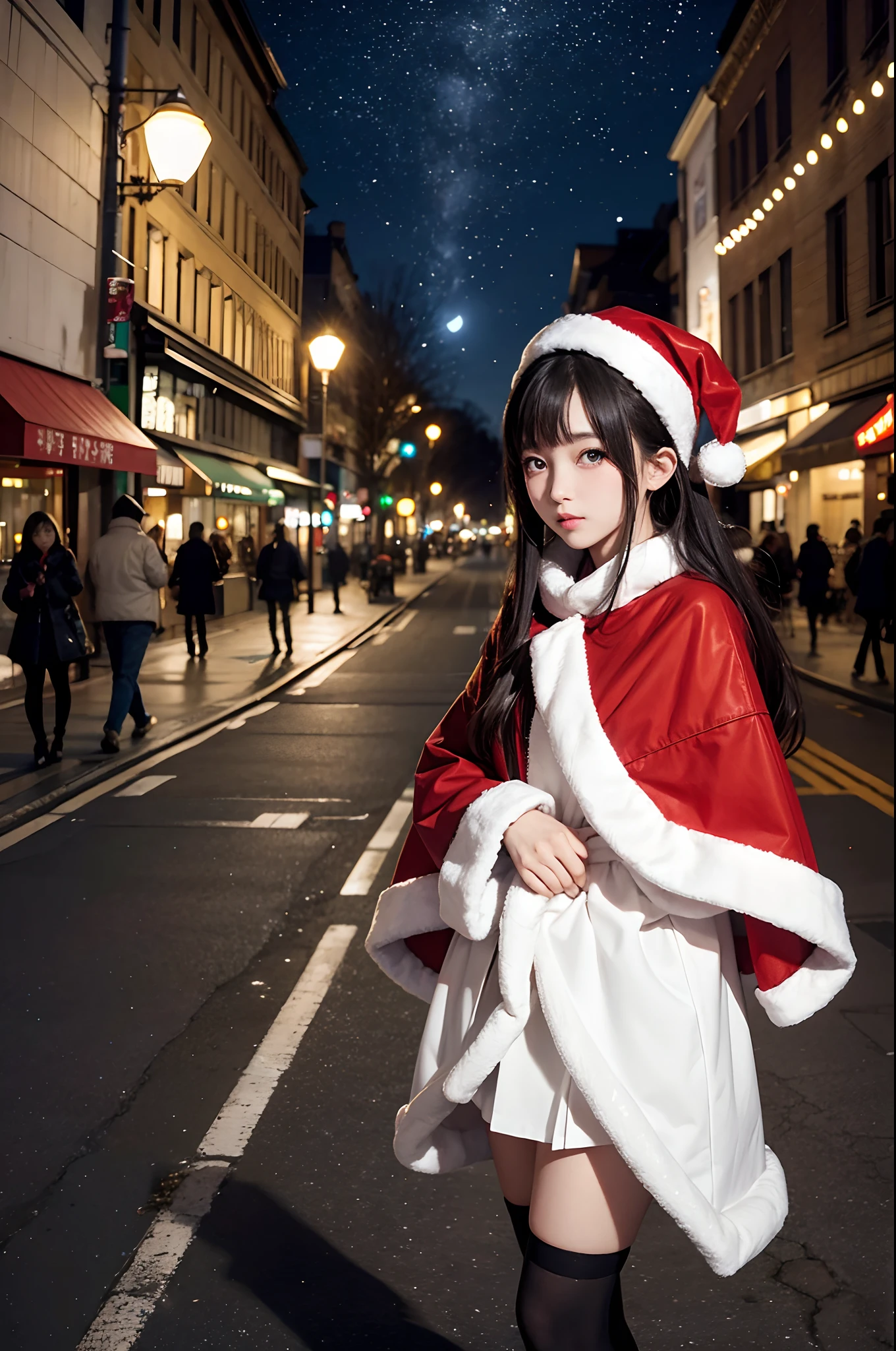 Christmas Cosplay、女の子1人、On the street at night、The stars are beautiful、