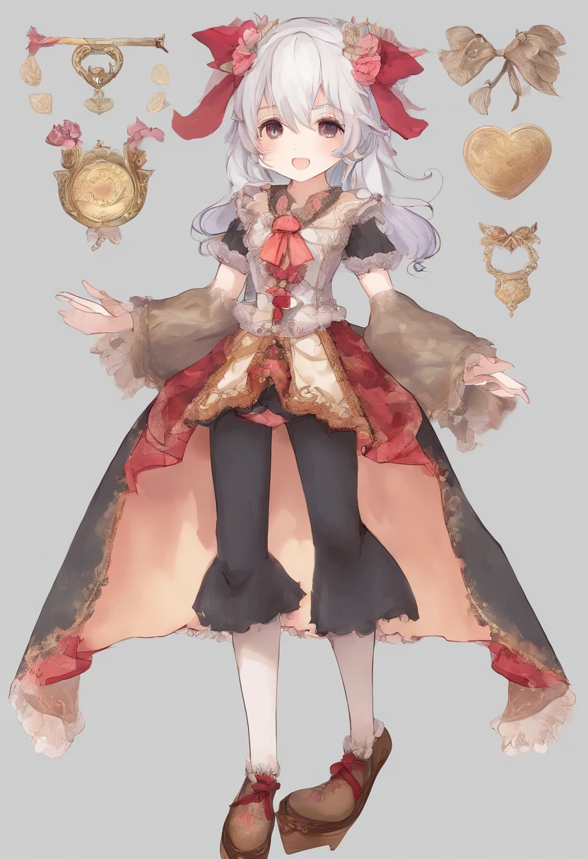((Masterpiece)), (Highest quality))), (CharacterDesignSheet, ethnic dress, Same character, Front, Side, back), illustration, 1 girl, full bodyesbian, Silver hair, Eye hair, Beautiful eyes, Princess cut, environment change scene, Short skirt, Shyness, woman, Girl, standing, goth loli, V-shaped tuber, Chadan Betarola, (Simple background, White background: 1.3) ( Masterpiece:1.2), (Best quality:1.3)