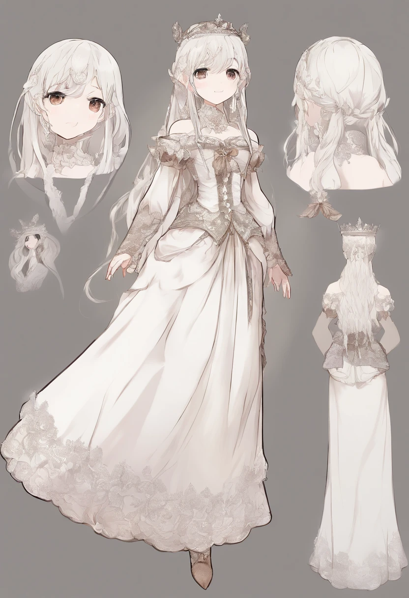 ((Masterpiece)), (Highest quality))), (CharacterDesignSheet, ethnic dress, Same character, Front, Side, back), illustration, 1 girl, full bodyesbian, Silver hair, Eye hair, Beautiful eyes, Princess cut, environment change scene, Short skirt, Shyness, woman, Girl, standing, goth loli, V-shaped tuber, Chadan Betarola, (Simple background, White background: 1.3) ( Masterpiece:1.2), (Best quality:1.3)