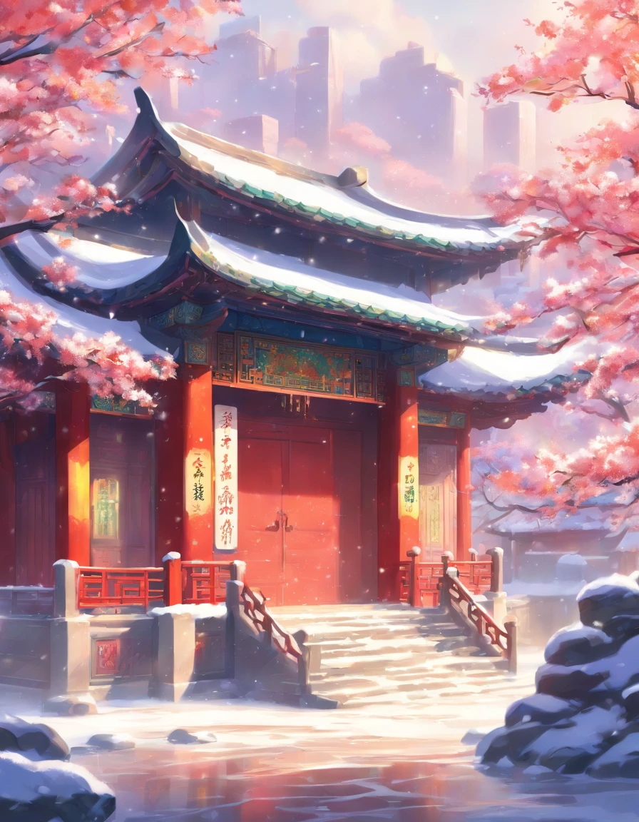 Chinese-style architecture, Small auditorium, snowy day