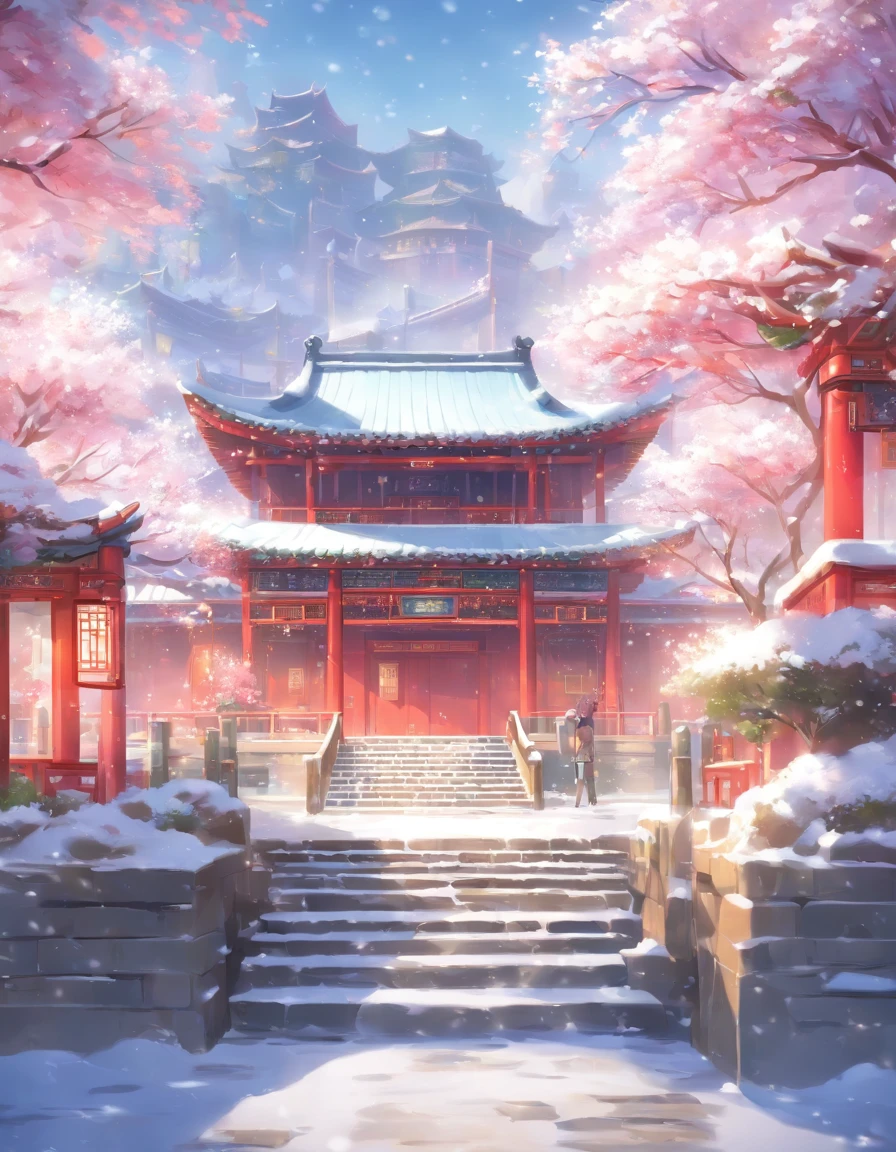 Chinese-style architecture, Small auditorium, snowy day