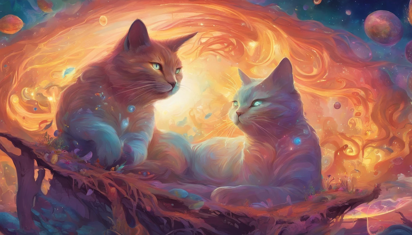 Fat Psychedelic cat, representation of mania, Vomiting crazed souls, glowing souls, gothic chesire