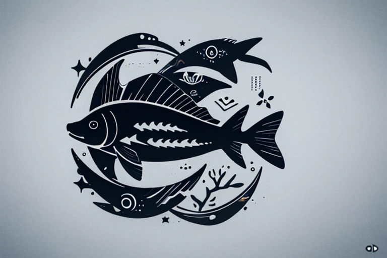 logotype，fin，black in color，Minimalist，2D，Add text "An old black fish"