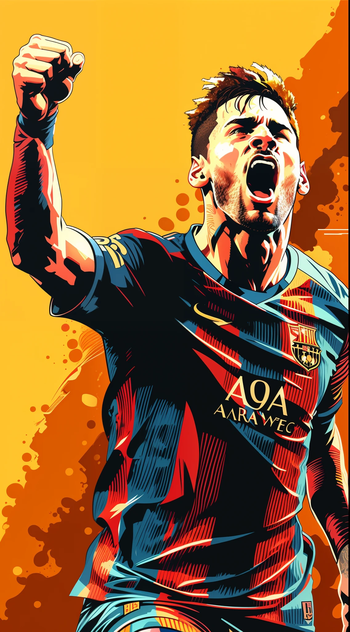A vivid image of a footballer celebrating a goal, lionel messi portrait, Inspired by Luis Enrique Carme, Macy, lionel messi, Fan art, vectorial art, the best ever, hd vector art, vector art style, Neymar Jr, Neymar, vectorial art, inspired by Oswaldo Viteri, fc barcelona