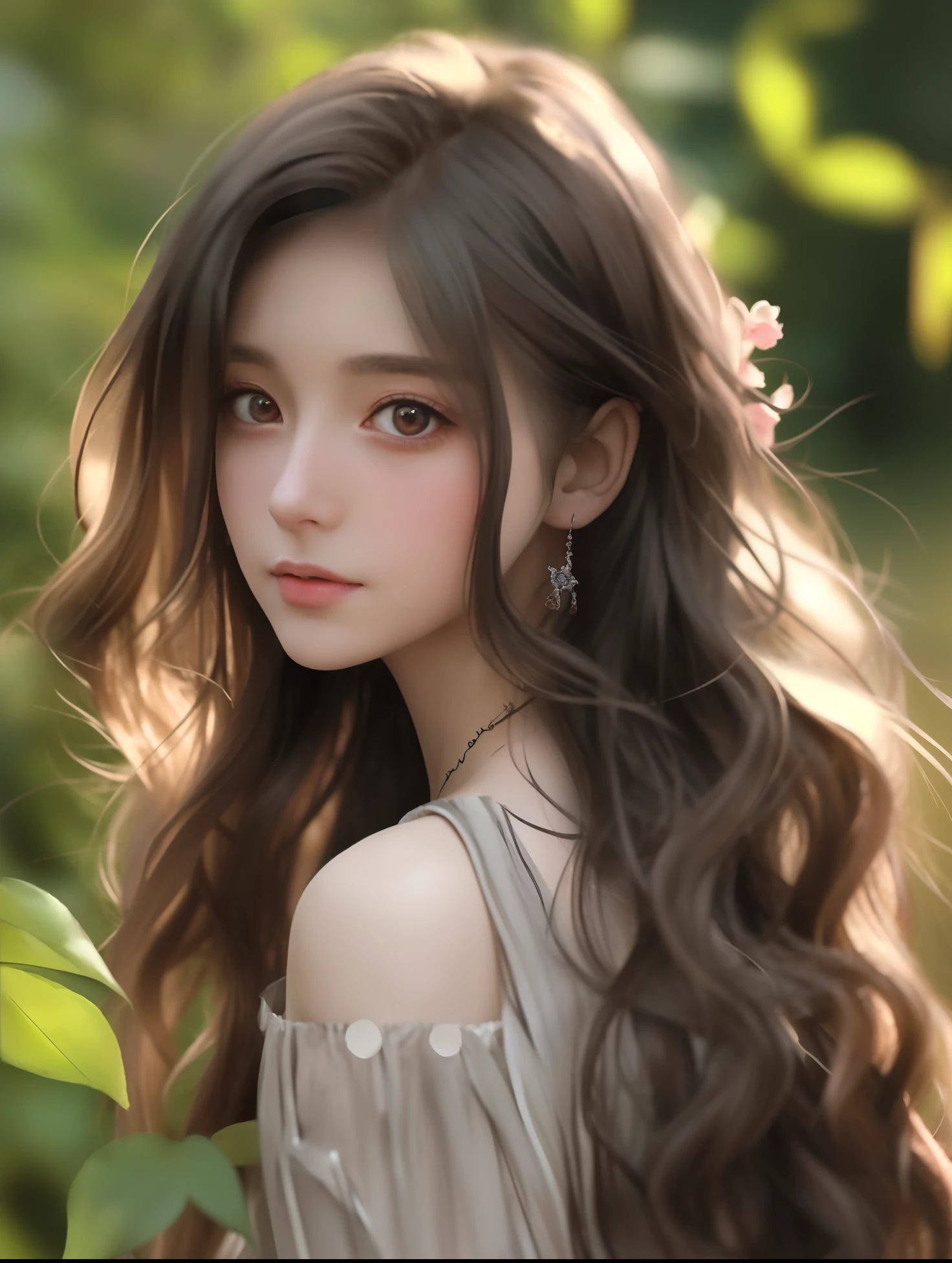 a close up of a woman with long hair wearing a dress, beautiful anime portrait, anime girl with long hair, realistic cute girl painting, stunning anime face portrait, beautiful anime girl, artwork in the style of guweiz, cute natural anime face, beautiful anime style, kawaii realistic portrait, beautiful character painting, brown flowing hair, beautiful anime face, beautiful portrait image