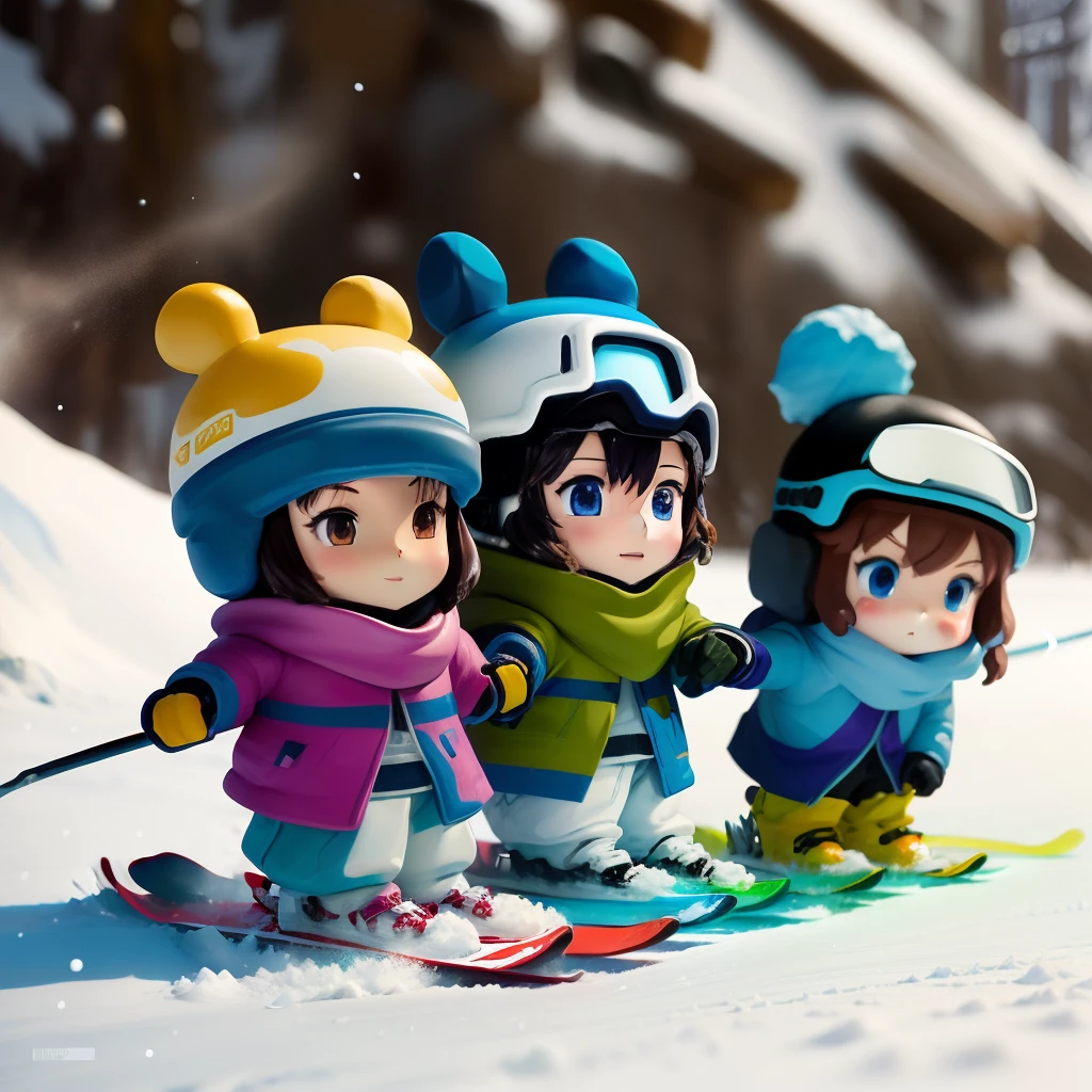 Skiing clay figurines anime characters