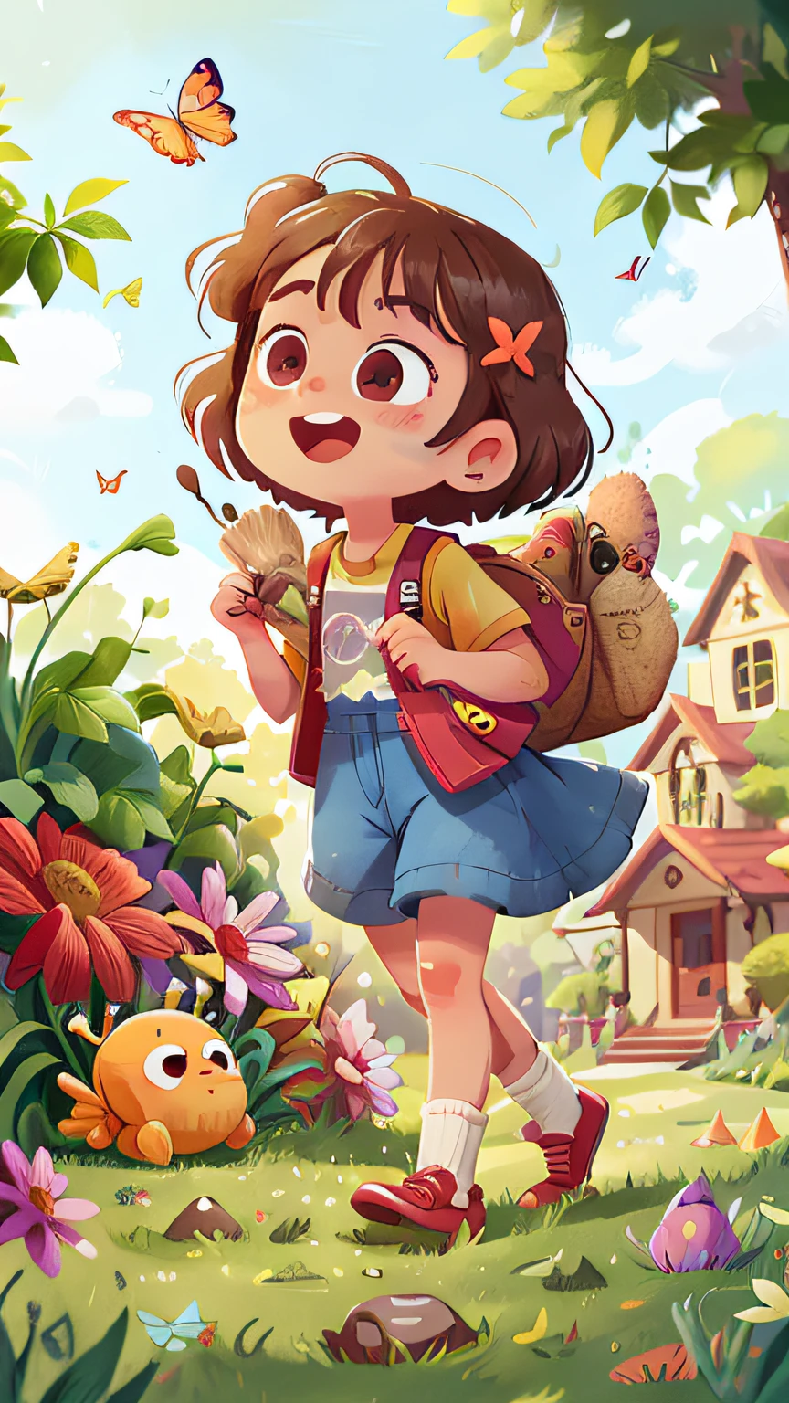On the lawn,stroll,Catch butterflies,Lots of red peppers,cheerfulness,rejoice,Perfect quality,Clear focus(Clutter - home:0.8), (tmasterpiece:1.2) (realisticlying:1.2) (bokeh) (best qualtiy) (detailedskin:1.3) (complexdetails) (8K) (detailedeyes) (Sharp focus),(having fun)