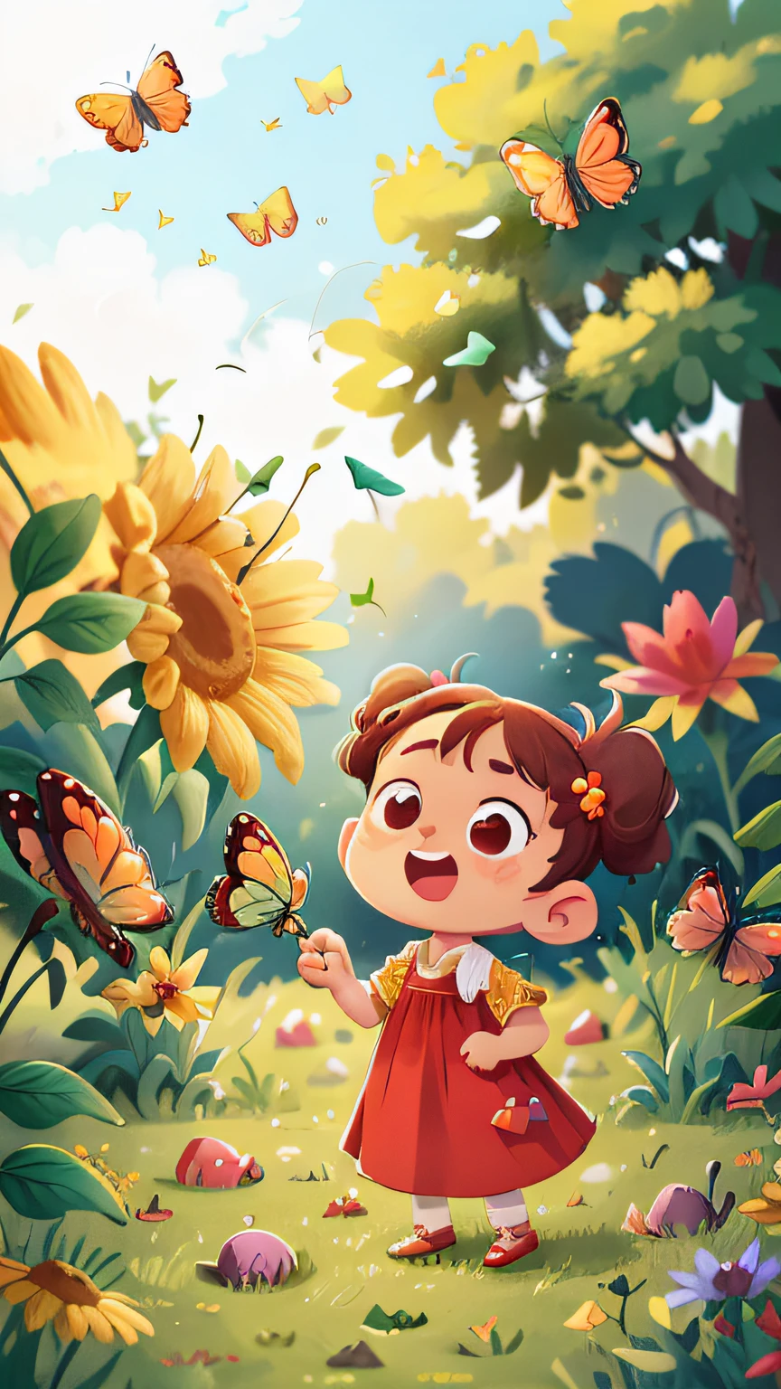 On the lawn,stroll,Catch butterflies,Lots of red peppers,cheerfulness,rejoice,Perfect quality,Clear focus(Clutter - home:0.8), (tmasterpiece:1.2) (realisticlying:1.2) (bokeh) (best qualtiy) (detailedskin:1.3) (complexdetails) (8K) (detailedeyes) (Sharp focus),(having fun)