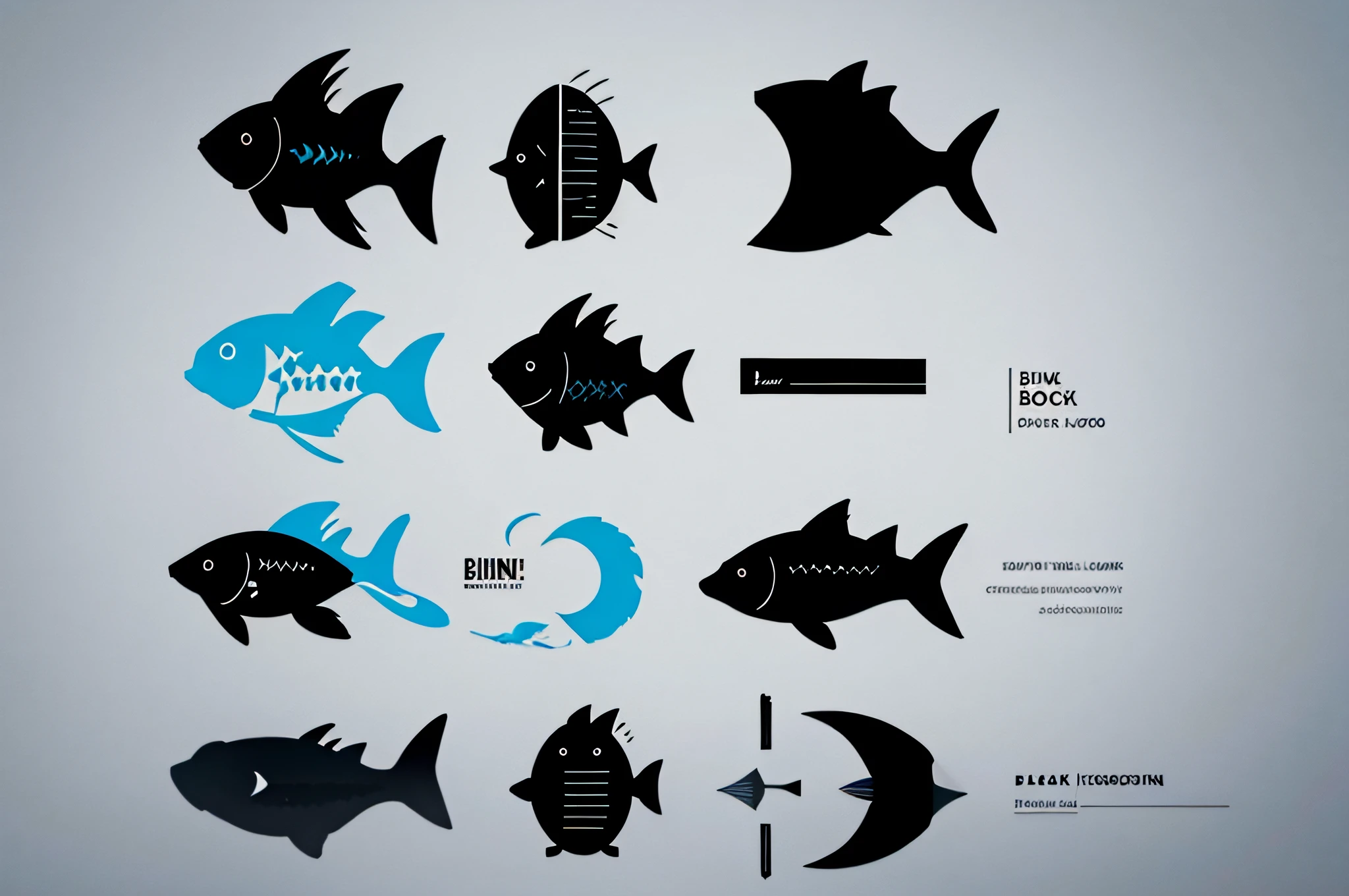 logotype,fin,black in color,Minimalist,2D,Add text "An old black fish"