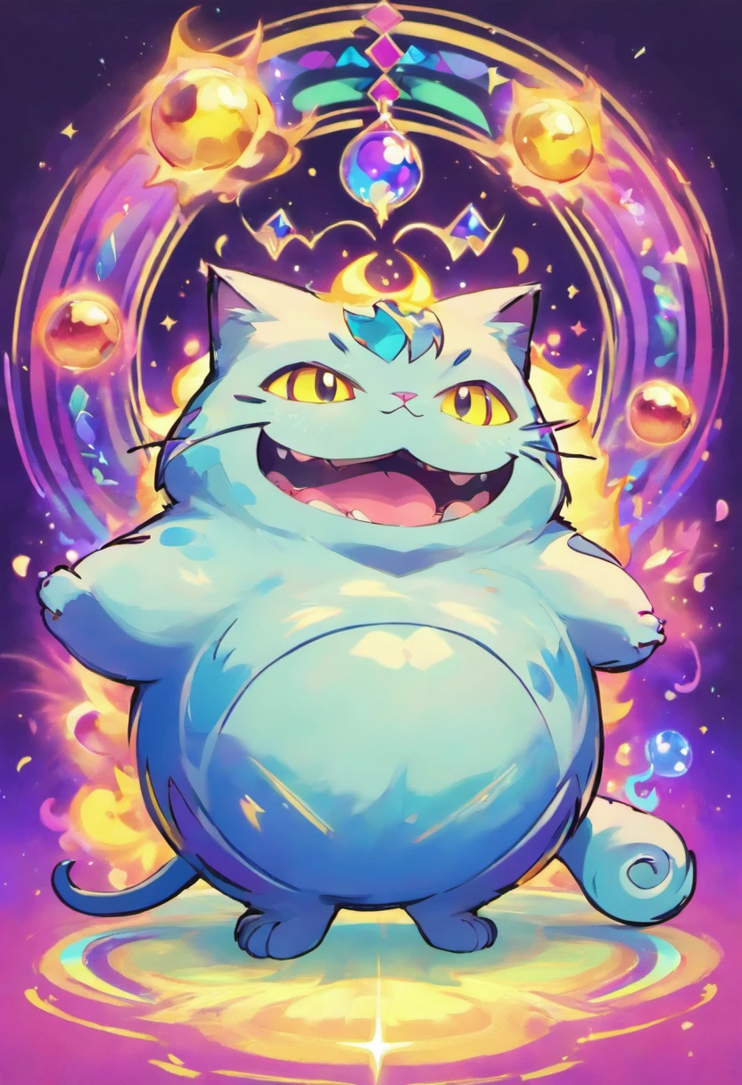 Fat Psychedelic cat, representation of mania, Vomiting crazed souls, glowing souls, gothic chesire cat