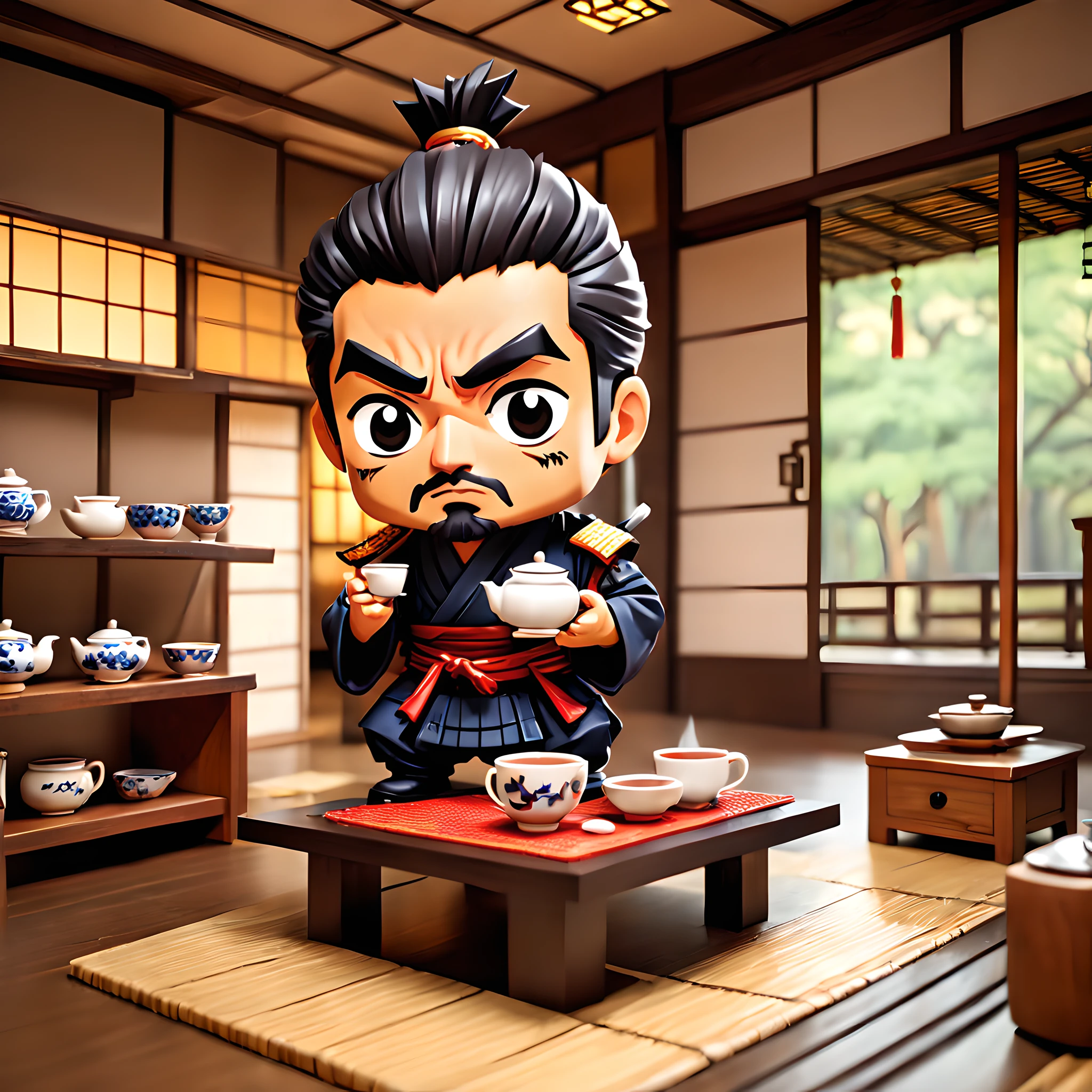 (Pixel art:1.5), (pixel theme:1.5), (chibi emote:1.5), (chibi character:1.5),(fantasy:1.5), (1japanse samurai:1.5), (Toshiro Mifune:1.5), (hot tea:1.5), (tea ceremony:1.5), (tearoom:1.5),(chinese tea cup:1.5),