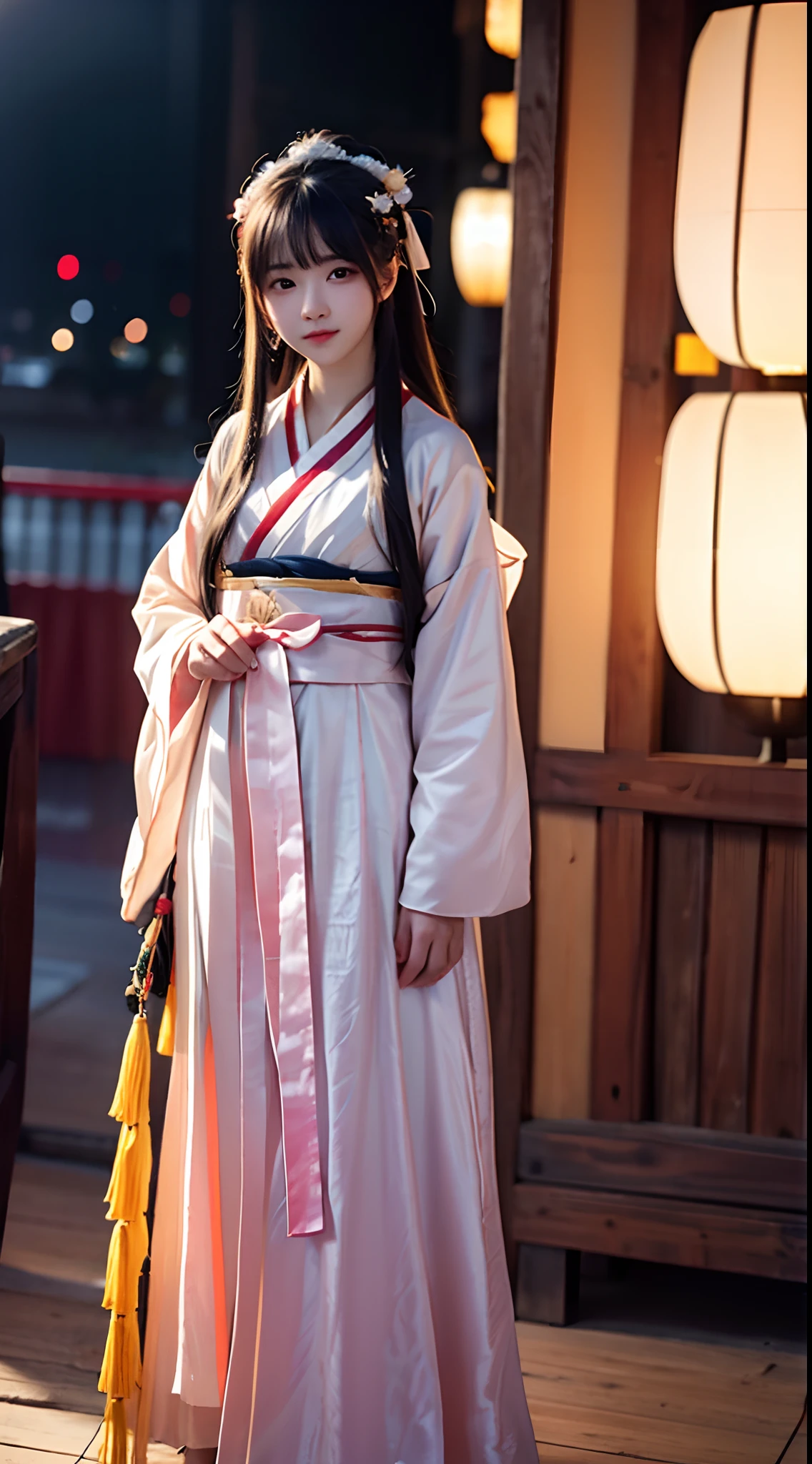 1girl, (hanfu), with light glowing, sidelighting, Wallpapers,Surrealism, bokeh, cowboy shot, feet out of frame, 8k, super detail