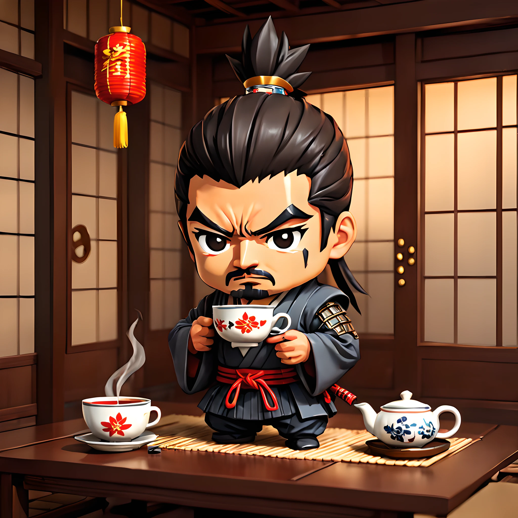 (Pixel art:1.5), (pixel theme:1.5), (chibi emote:1.5), (chibi character:1.5),(fantasy:1.5), (1japanse samurai:1.5), (Toshiro Mifune:1.5), (((hot tea:1.5))), (tea ceremony:1.5), (tearoom:1.5),(chinese tea cup:1.5),