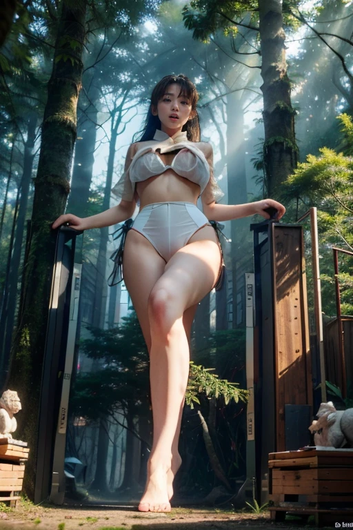 ((top-quality、in 8K、masterpiece:1.3、Raw photo))、Super high quality photos, ((In the dense forest)), Japan Top Idol Women With Perfect Beauty, Perfect beauty, ((slim figure))、((der riese))、((Wear a white see-through shirt)), ((not wearing bra)), (( are protruding)), tropical jungle、 (Photorealistic: 1.4), (Ultra-high detail), (hyper realisitic: 1.4), (Realistic: 1.3), (Smooth lighting: 1.05), 1girl in, Solo, (Japanese actressl), 20yr old, Full body, ((camel's toe)), ((der riese)), Size difference, cinematlic lighting, ((slim thigh)), ((Perfect beauty)), ((The most beautiful face)), ((Transcendent beauty)),tropical jungle、((with spreading legs)), ((open open mouth)),((In the dense forest)), ((slim figure))、