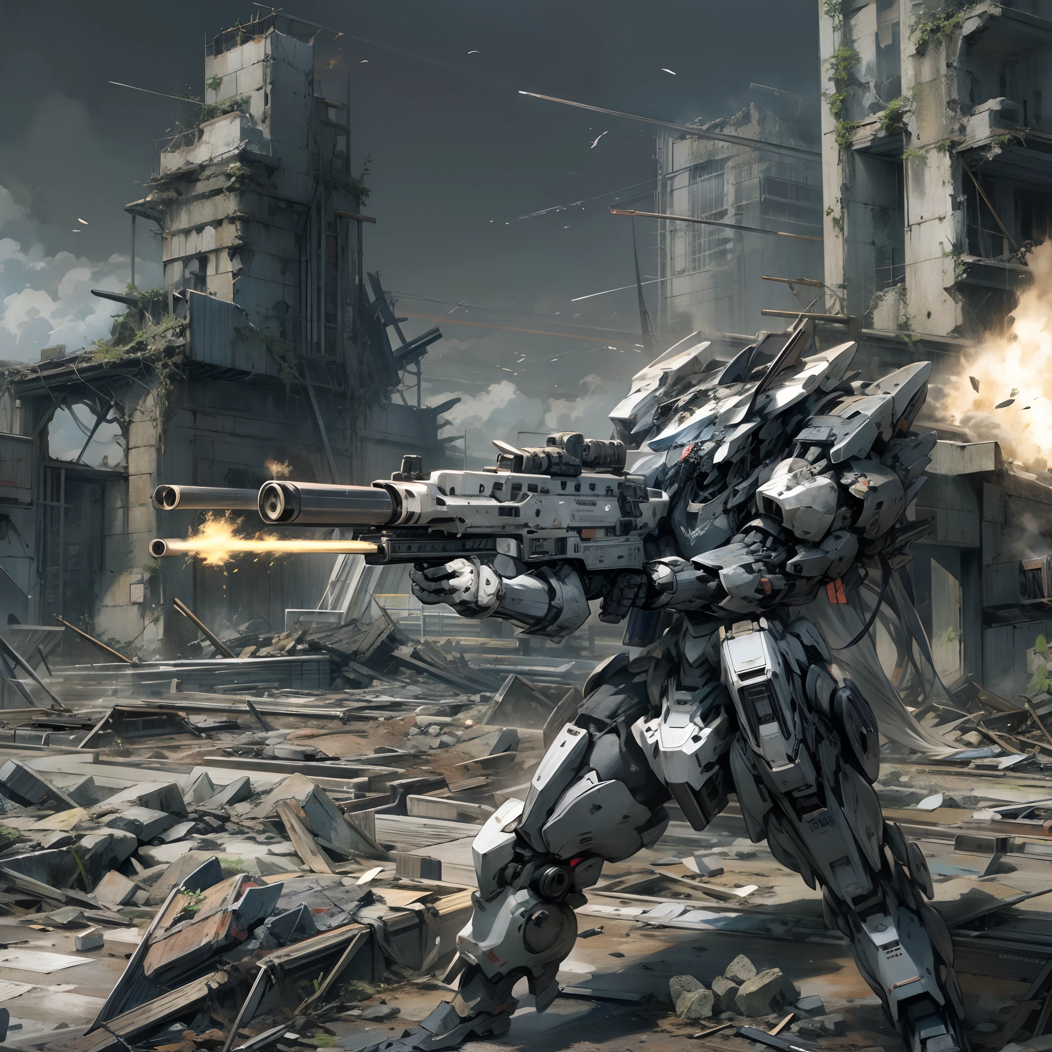 Armored Core Style, rifle, Shooting, Ruins,