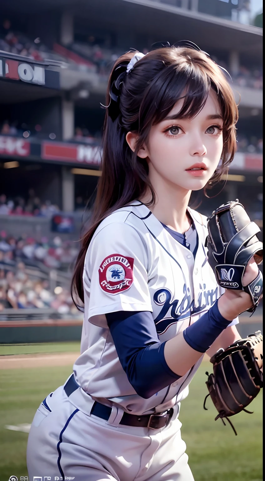 hi-school girl、夏天、Baseball、cheering、stadio、red and blue clothing、cheer girl、pompoms、 --auto